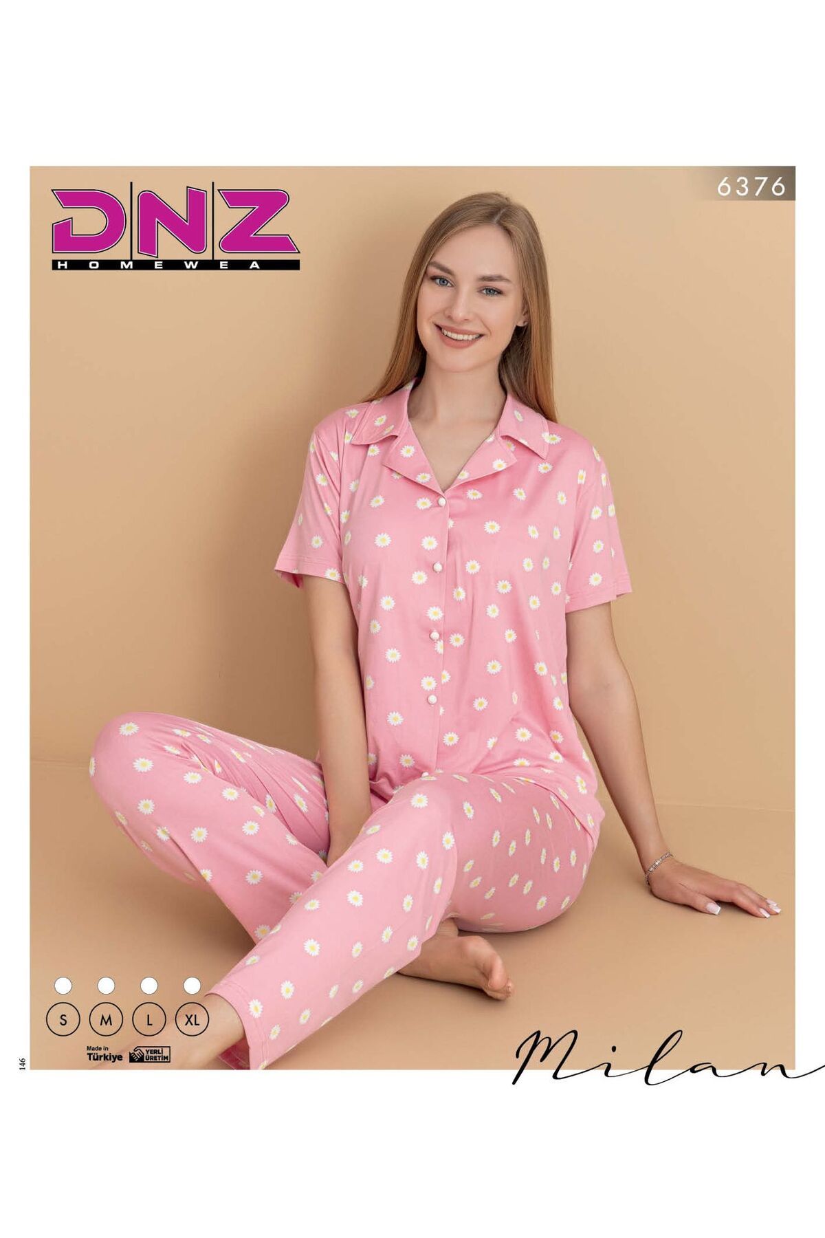 Dnz Kadın pamuklu Milan kumaş papatya Desenli pijama takımı