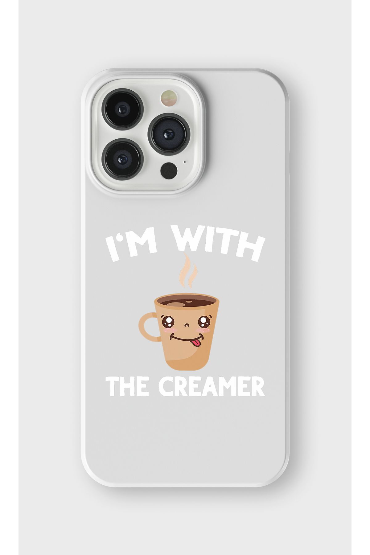 lelia iPhone 13 Pro Uyumlu Creamer Kahve Bardağı Tasarımlı İçi Kadife Lansman Beyaz Silikon Kılıf