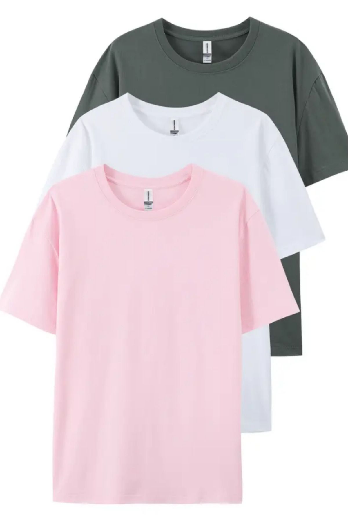 BLUE STREET Füme Beyaz Pembe 3'lü Basic Bisiklet Yaka T-shirt