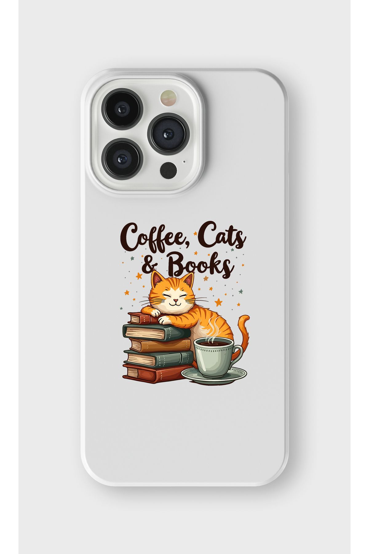 lelia iPhone 13 Pro Uyumlu Kitap Kedi Kahve Tasarımlı İçi Kadife Lansman Beyaz Silikon Kılıf