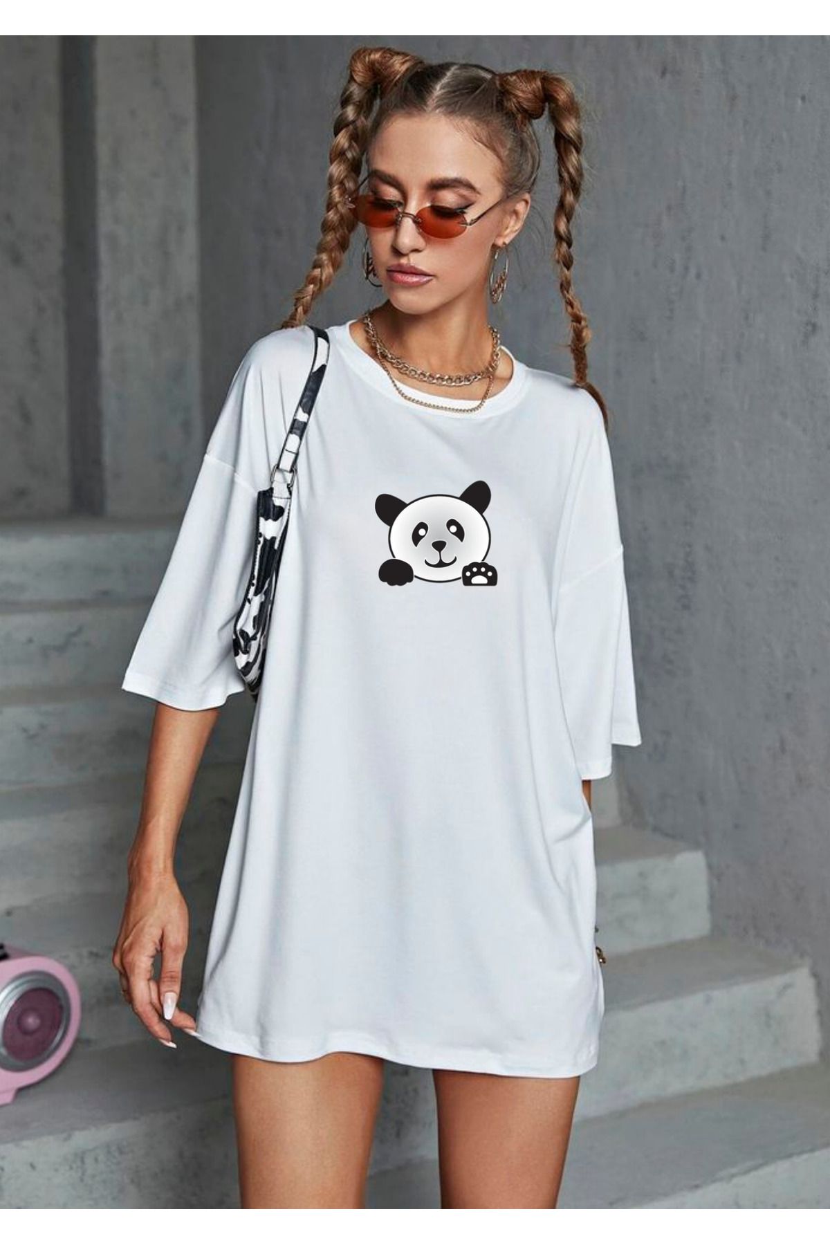 lewibafashion YAZ MODELİ PANDA TASIRIMLI OVERSİZE RAHAT PREMİUM T-SHİRT