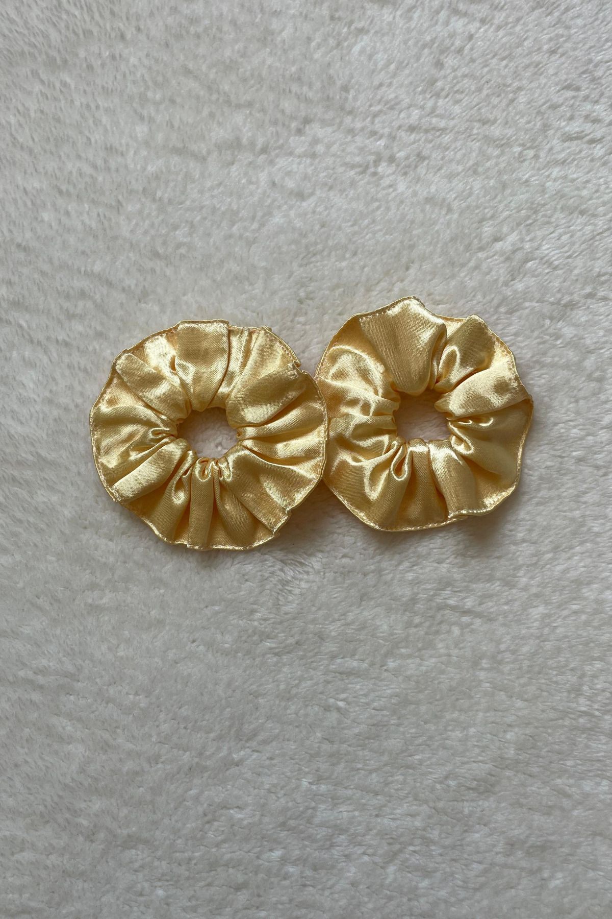 eles Sarı Kristal Saten 2'li Set Lastikli Toka, Sarı Saten Scrunchie, Sarı Saç Tokası