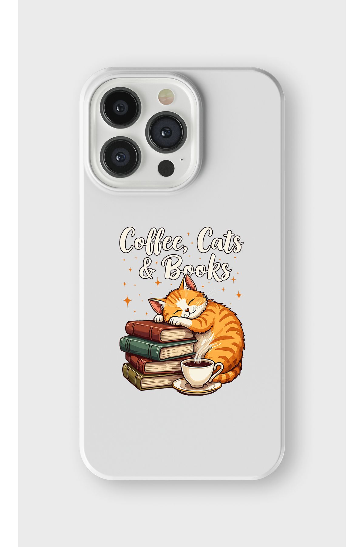 lelia iPhone 13 Pro Max Uyumlu Kitap Kedi Kahve Sever Tasarımlı İçi Kadife Lansman Beyaz Silikon Kılıf