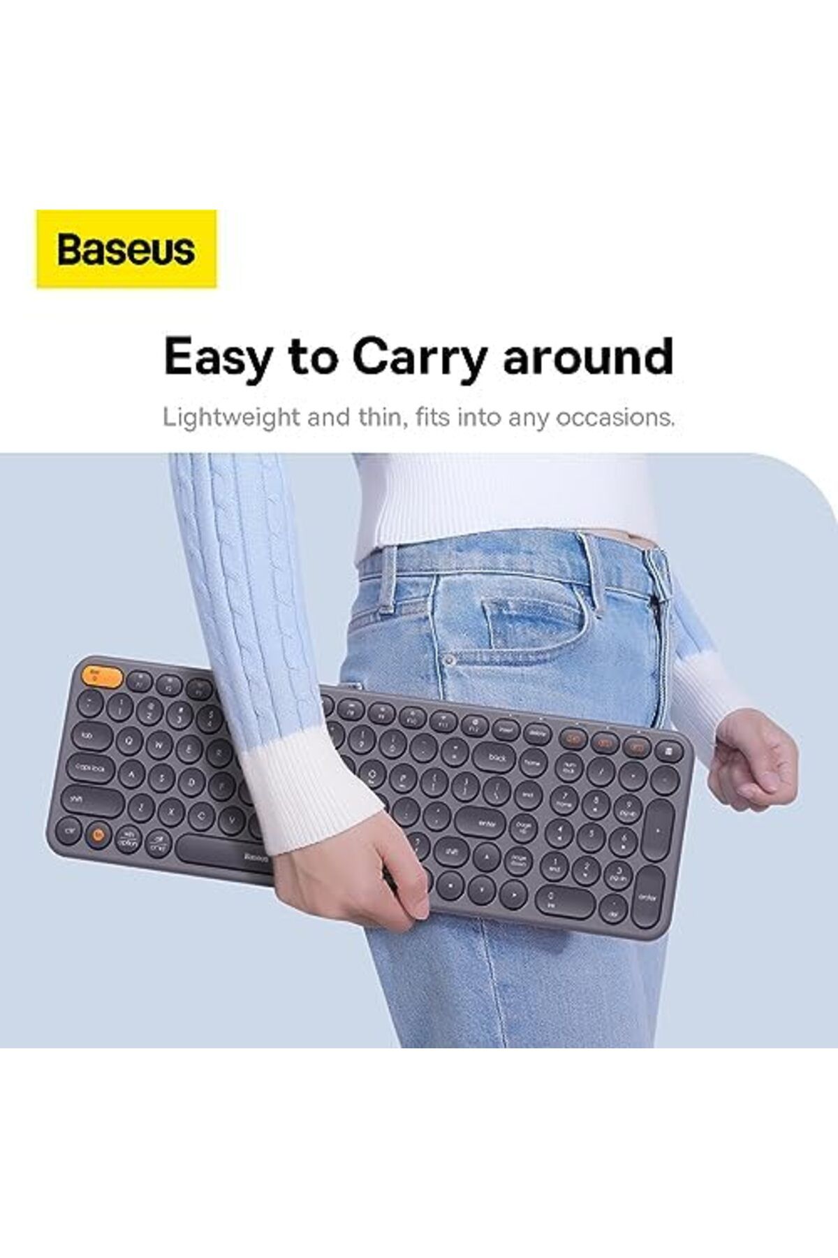 Baseus-لوحة مفاتيح لاسلكية لأجهزة الكمبيوتر المكتبية، K01B لوحة مفاتيح لاسلكية ثلاثية الأوضاع متعددة الأجهزة، مفاتيح فائقة النحافة 3