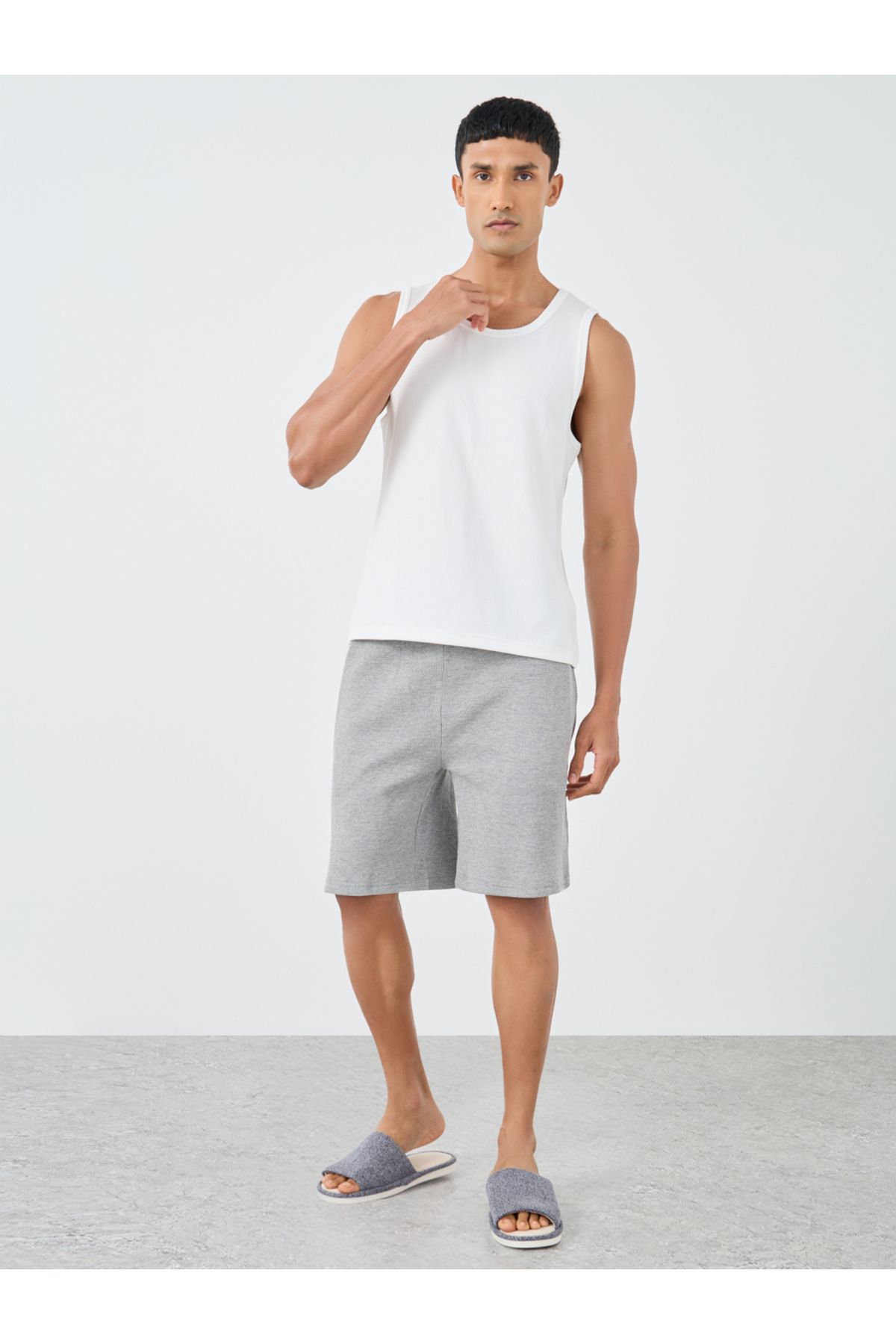 Styli-Waffle Textured Shorts with Drawstring 2