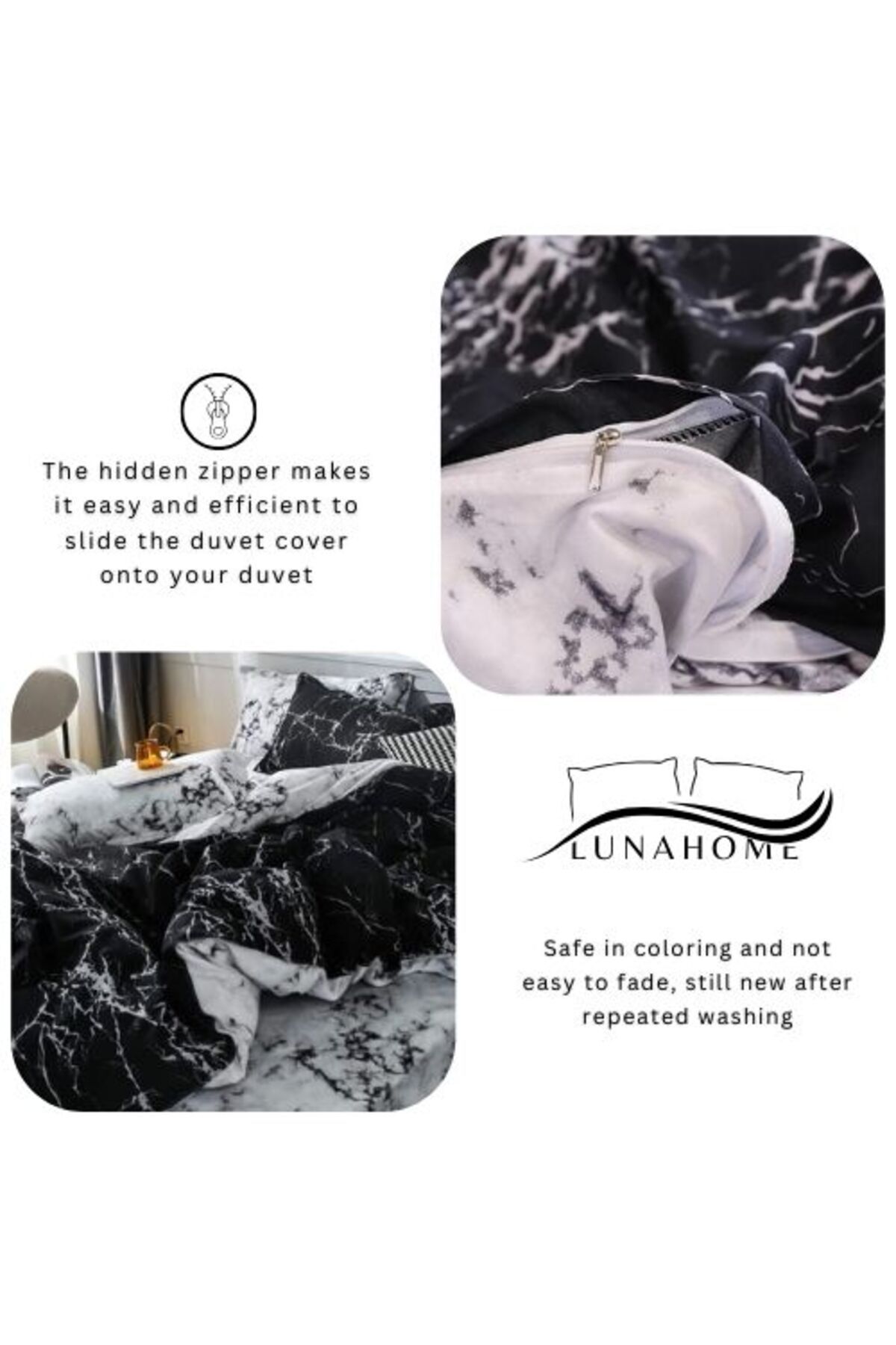 LUNA HOME-Single Size Bedding Set 4 Pieces Without Filler, marble design. 5