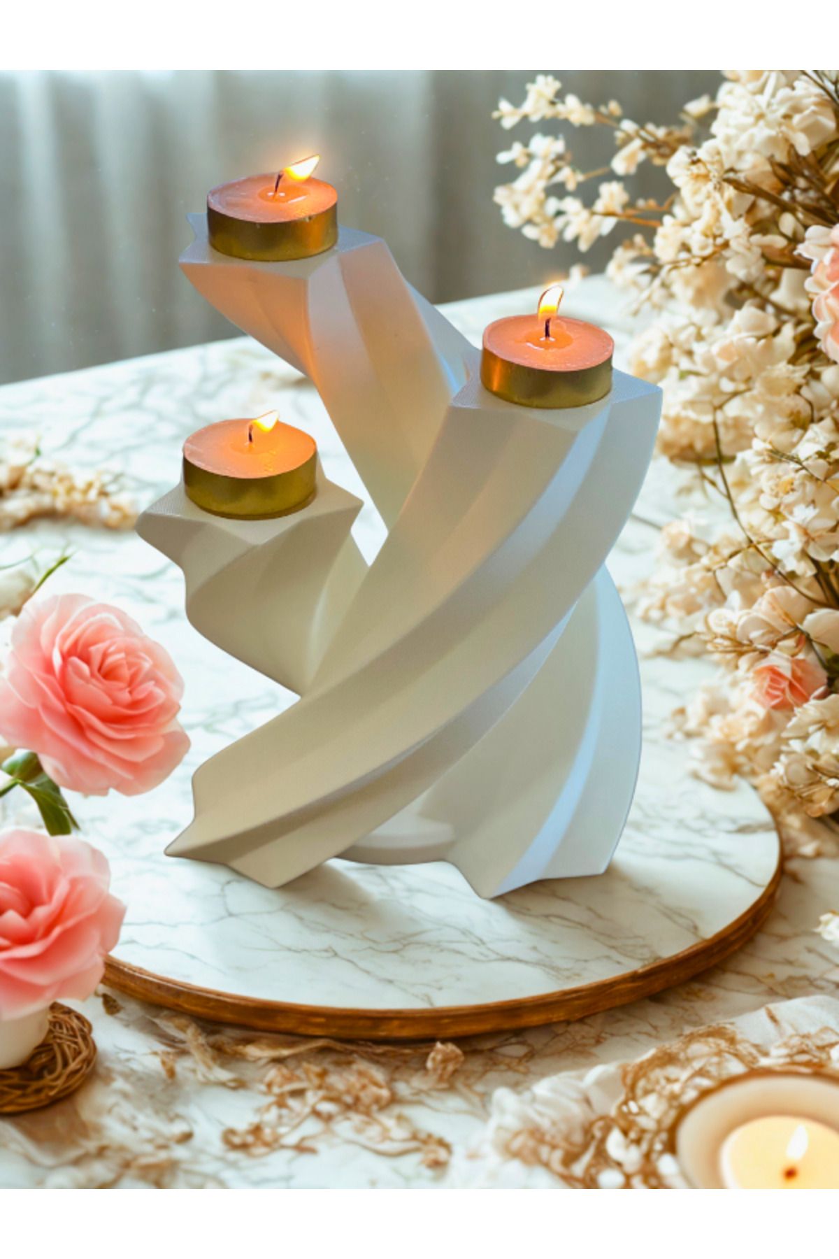 EB Handmade Workshop Modern ve Şık Dekoratif Üçlü Mumluk