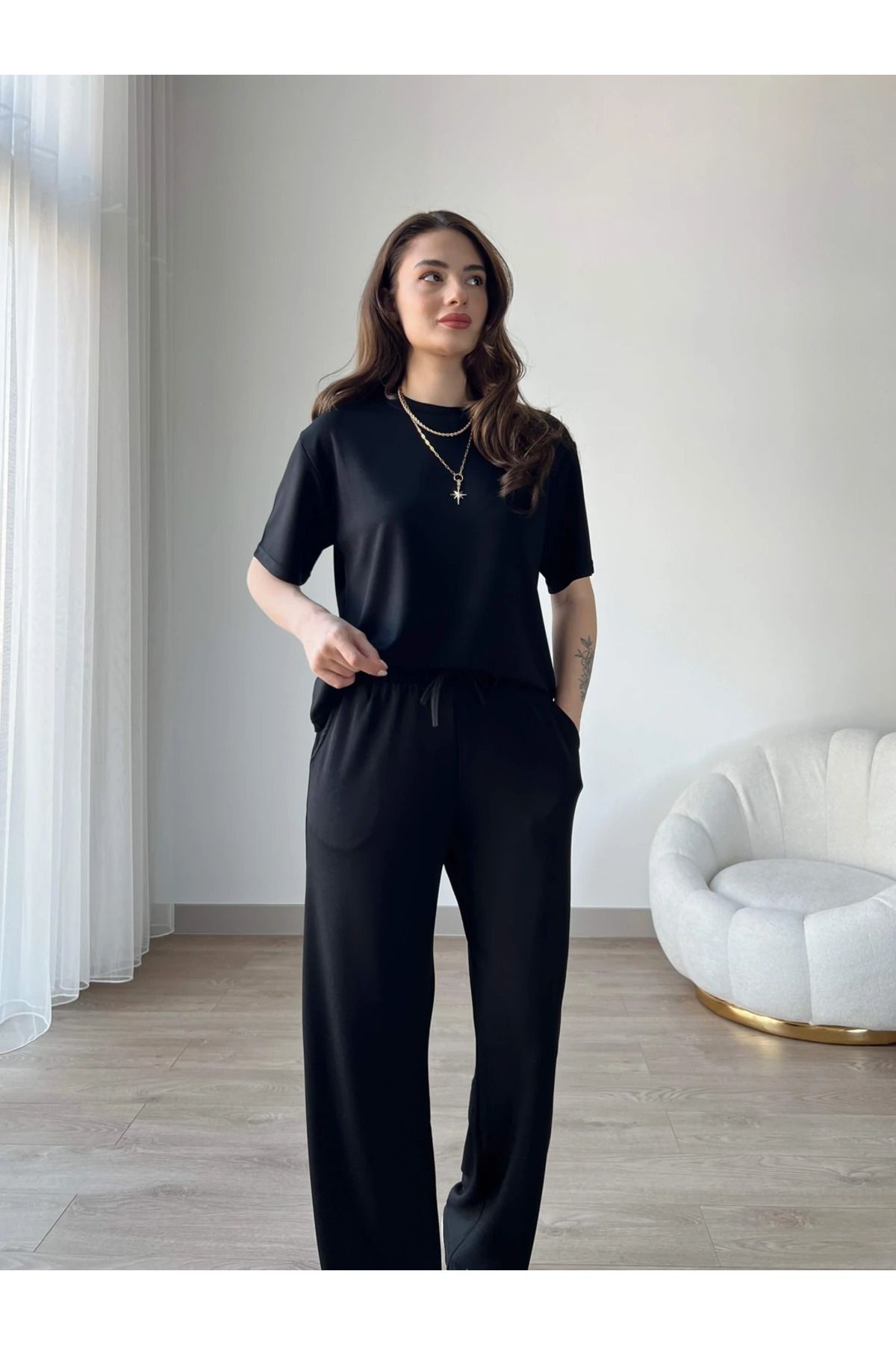 CMZ COLLECTİON Kadın Trend Kısa Kollu Takım - Rahat Kesim Tişört ve Eşofman Altı