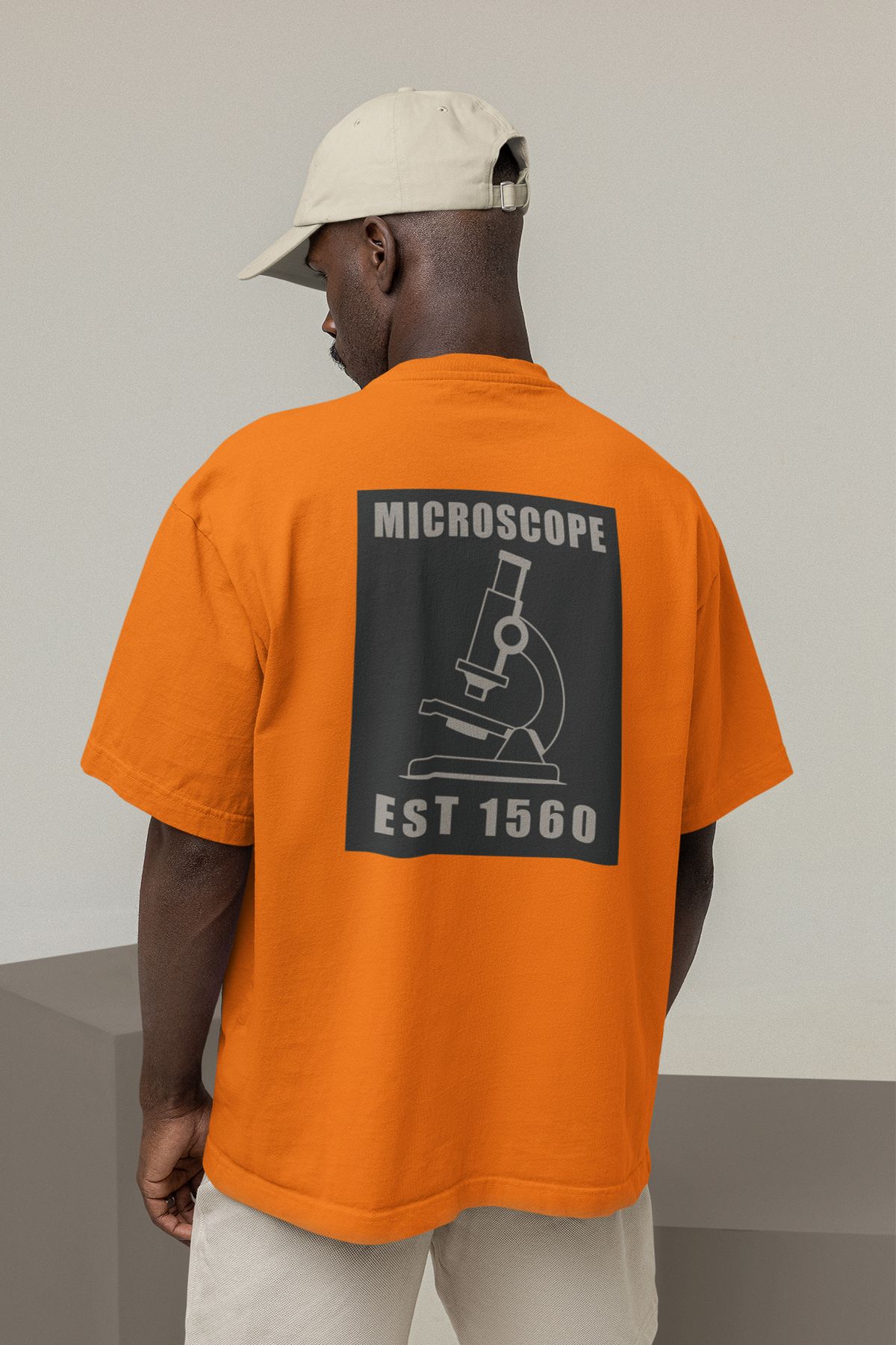 Uniquetex NUBENSE / MİKSE-02 - Oversize Unisex Mikroskop Baskılı Turuncu Bisiklet Yaka T-shirt (Bilim Tişört)