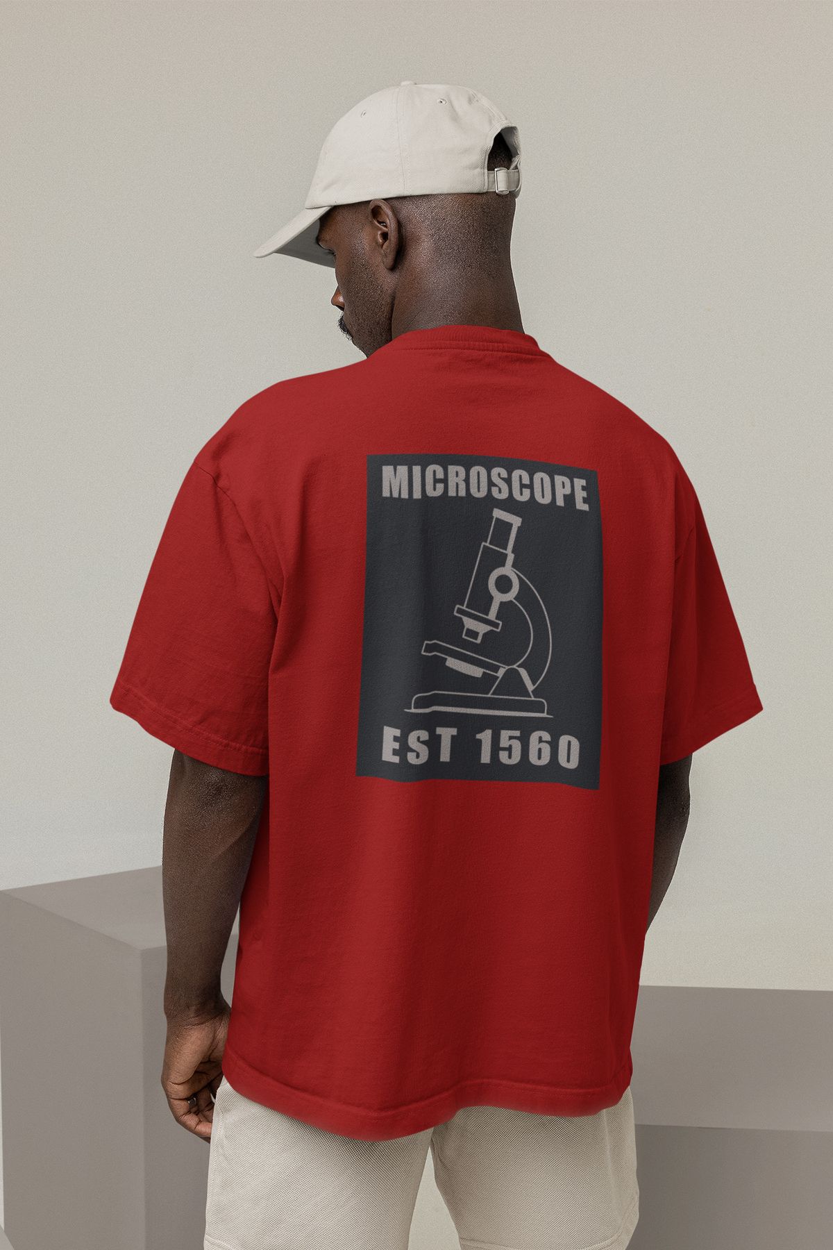 Uniquetex NUBENSE / MİKSE-04 - Oversize Unisex Mikroskop Baskılı Bordo Bisiklet Yaka T-shirt (Bilim Tişört)