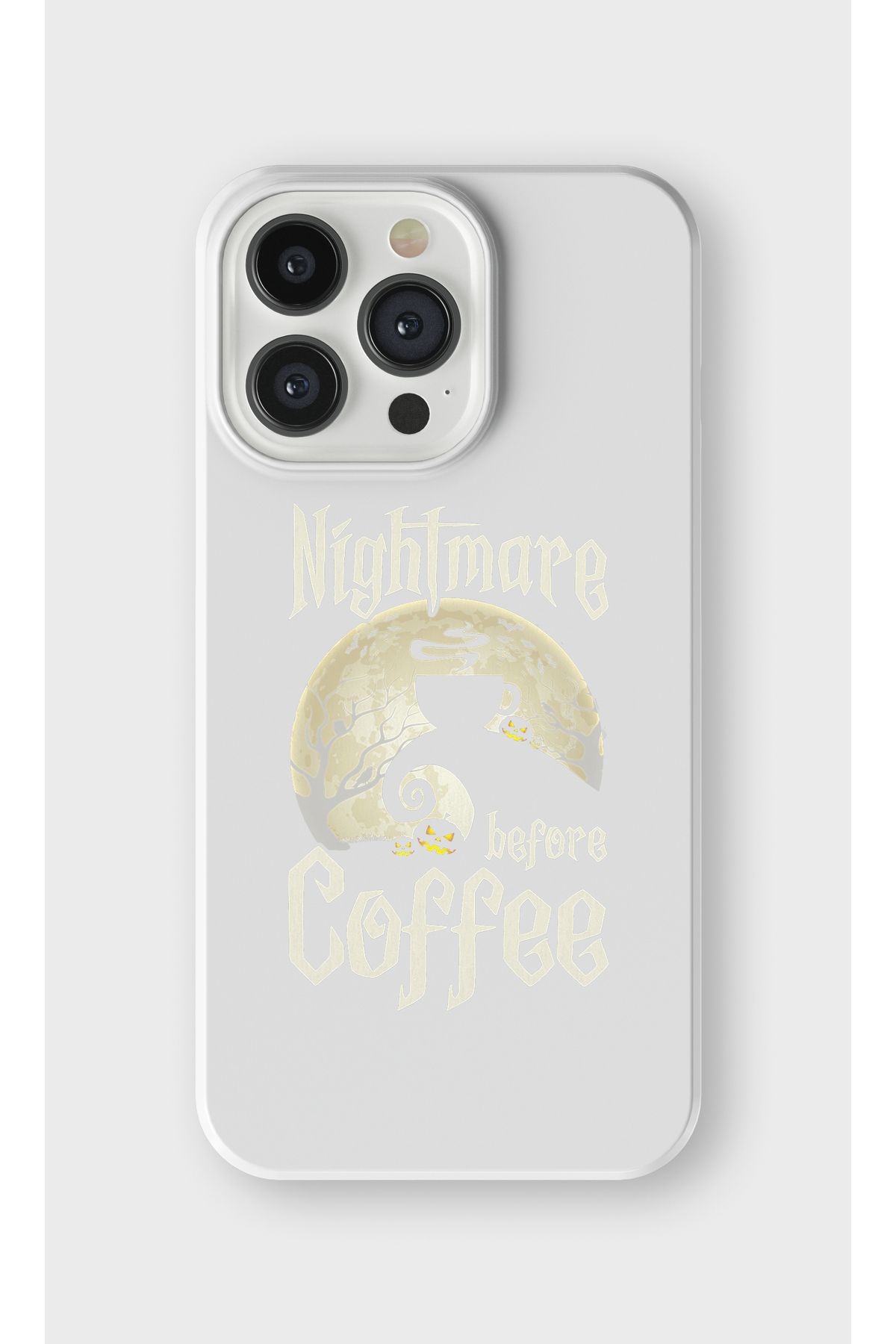 lelia iPhone 13 Pro Max Uyumlu Nightmare Before Tasarımlı İçi Kadife Lansman Beyaz Silikon Kılıf