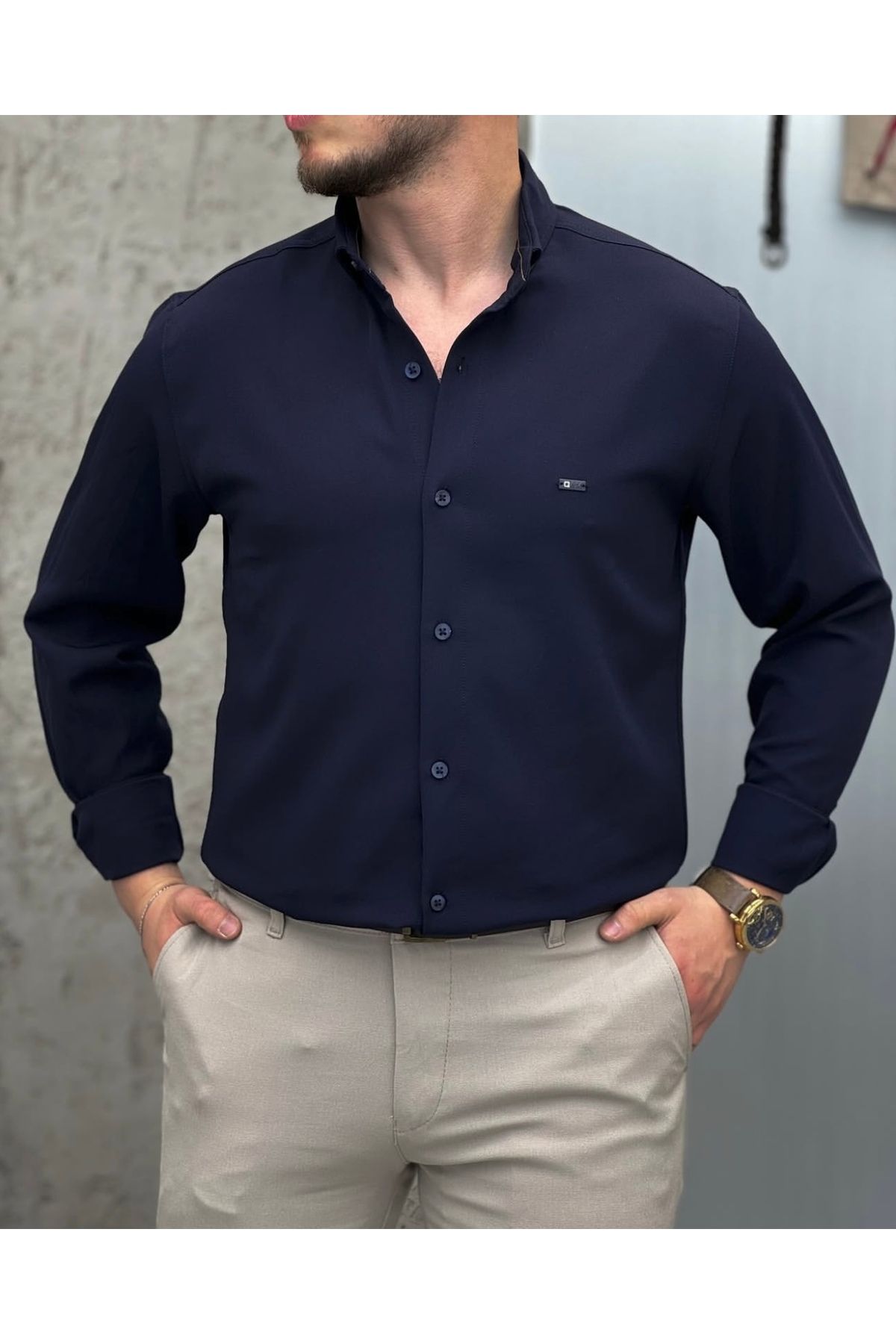 ParsStore Erkek Slim Fit Likralı Uzun Kollu Gömlek – Viskon Elastan Karışımlı