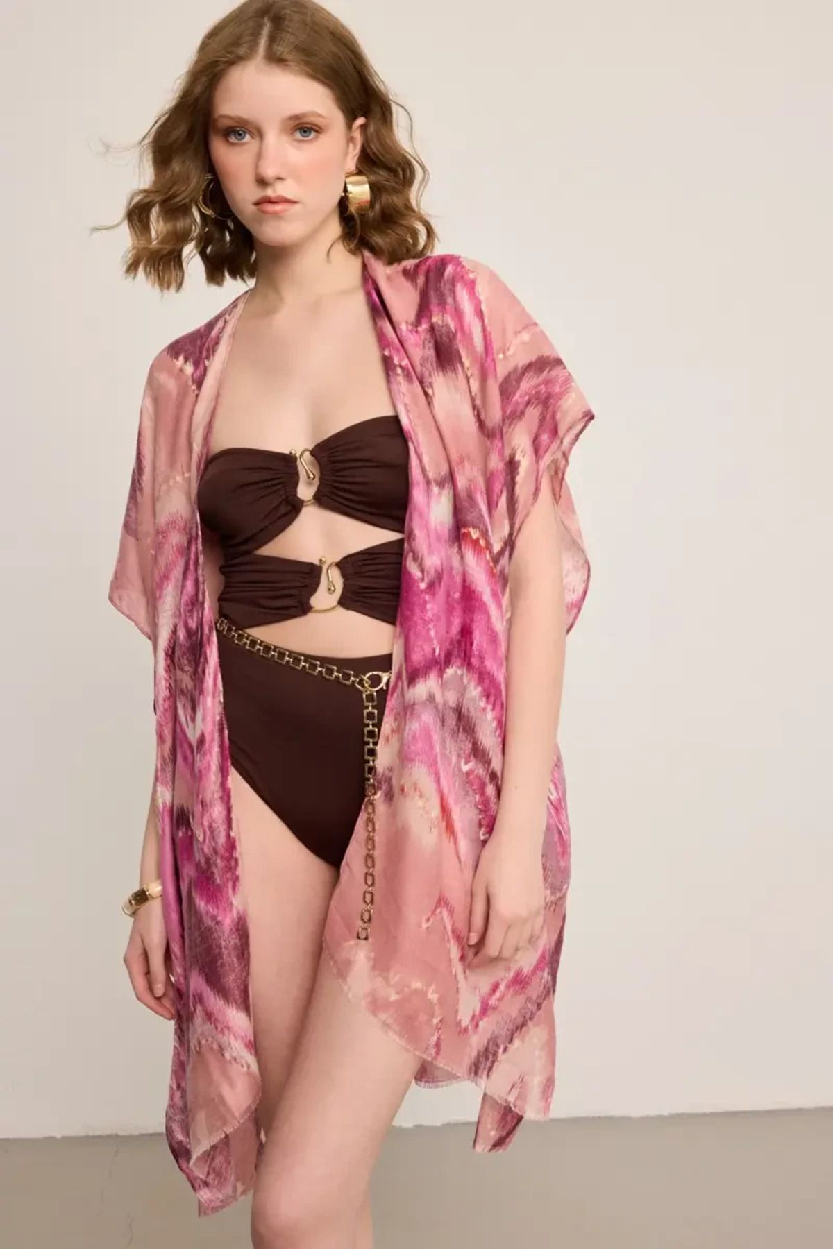Gusto Simli Kimono - Pembe