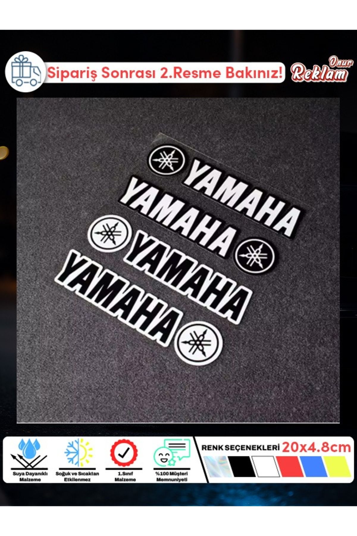Onur Reklam Yamaha Logo Sticker Seti – 4’lü Siyah Beyaz Araba & Motosiklet Etiketi (20x4.8 cm)