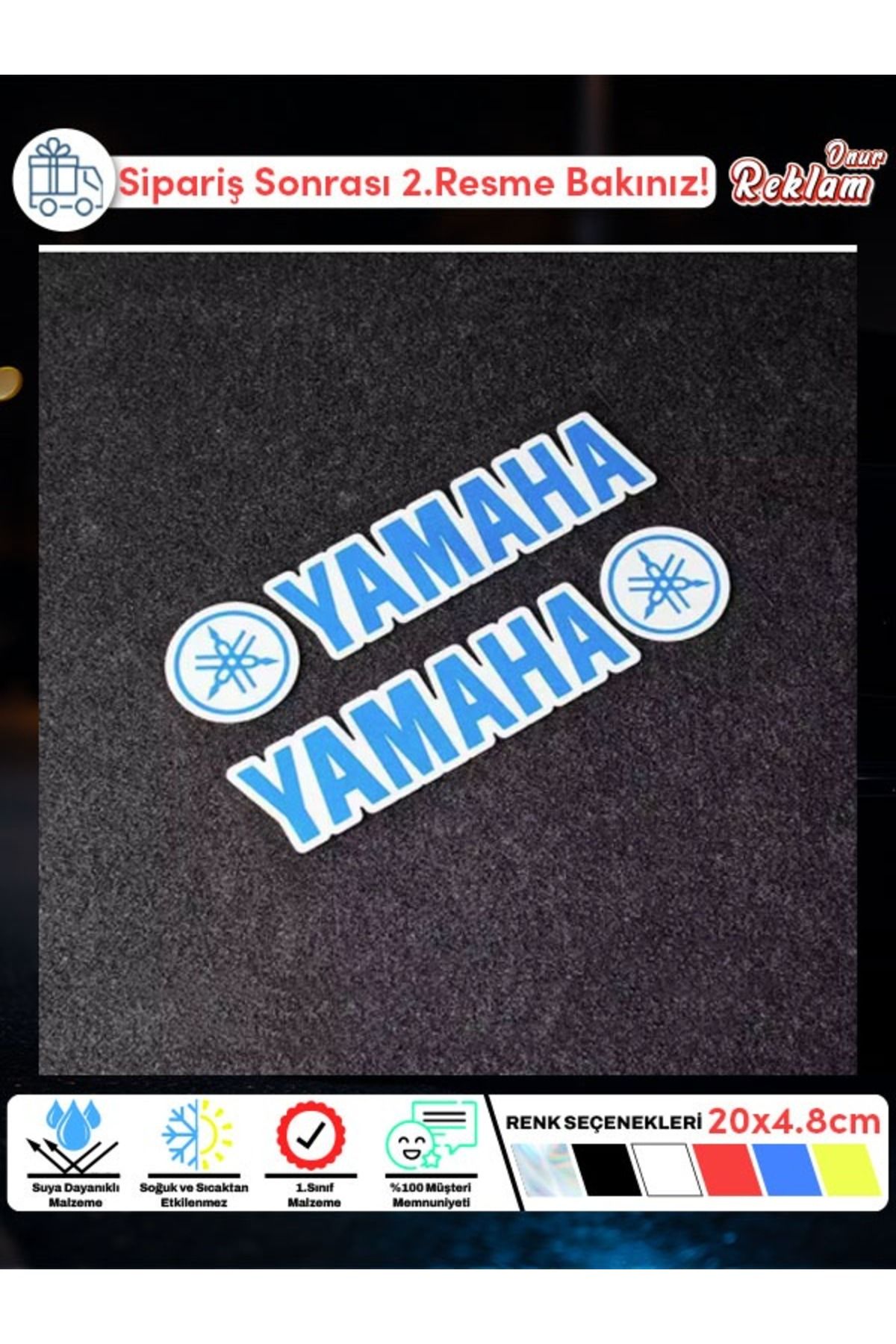 Onur Reklam Yamaha Logo Sticker Seti – 4’lü Siyah Beyaz Araba & Motosiklet Etiketi (20x4.8 cm)