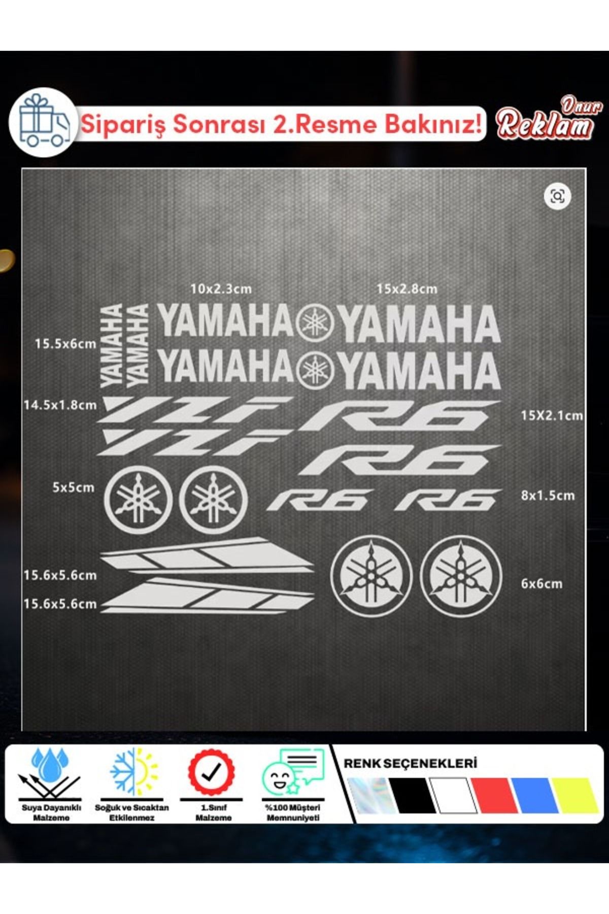 Onur Reklam Yamaha R6 Sticker Seti – Suya ve Güneşe Dayanıklı 16’lı Sticker Paketi
