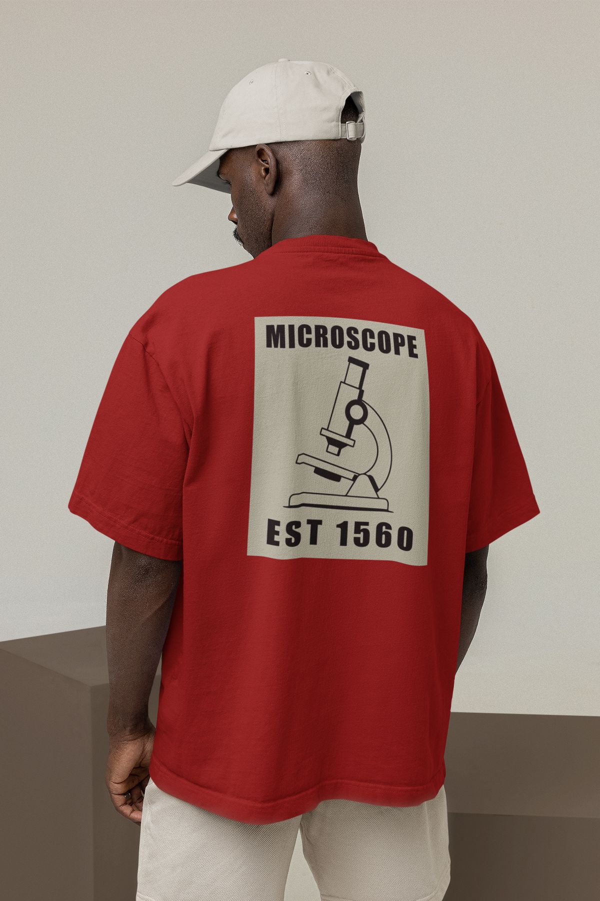 Uniquetex NUBENSE / MİKSE-09 - Oversize Unisex Mikroskop Baskılı Bordo Bisiklet Yaka T-shirt (Bilim Tişört)