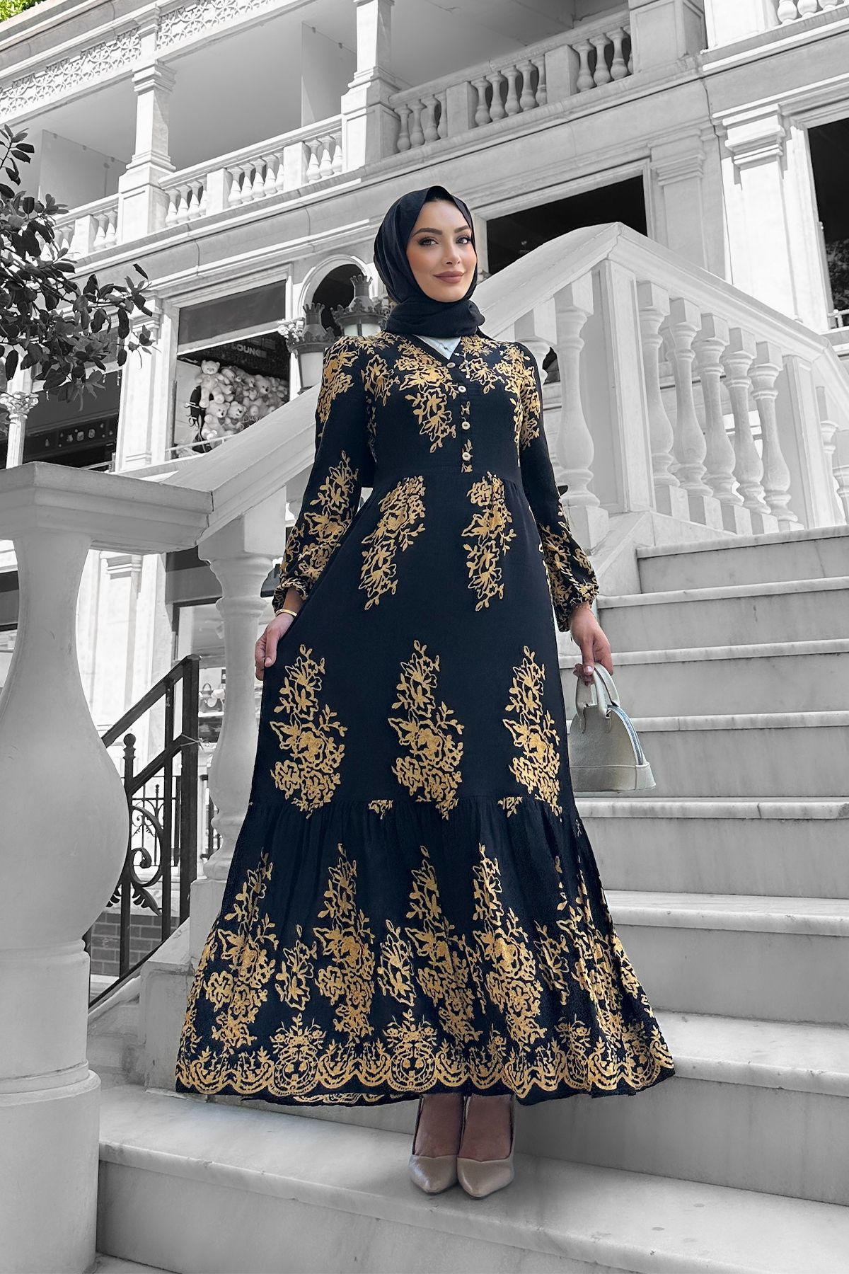 lizbutik Sultan Desenli Viskon Elbise