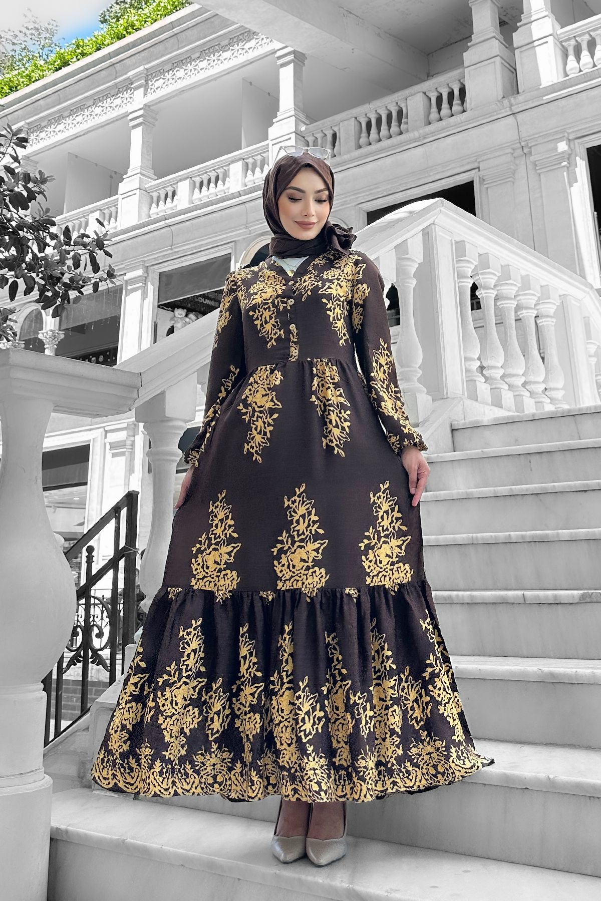 lizbutik Sultan Desenli Viskon Elbise