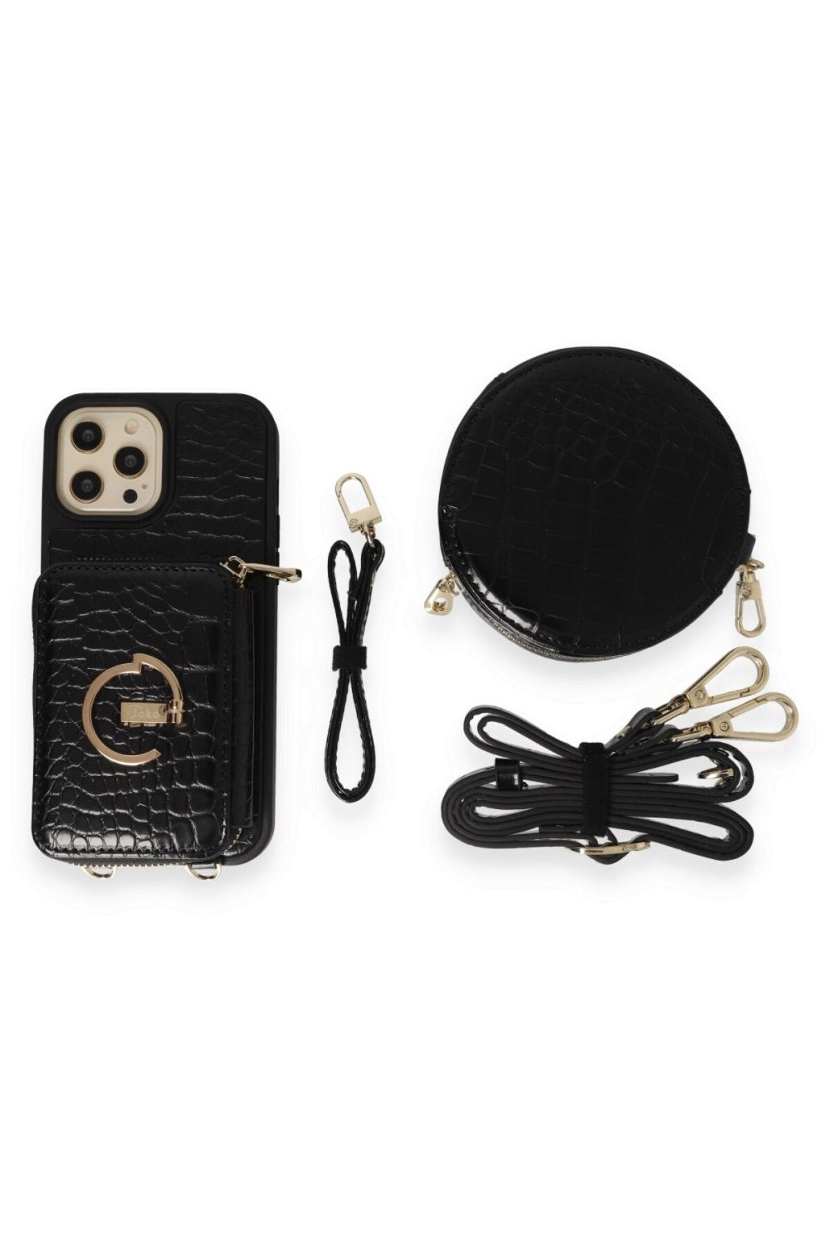 TFY STORE İPhone 13 Pro Uyumlu 3 Parça Çanta Cüzdan Askılık Set Kılıf