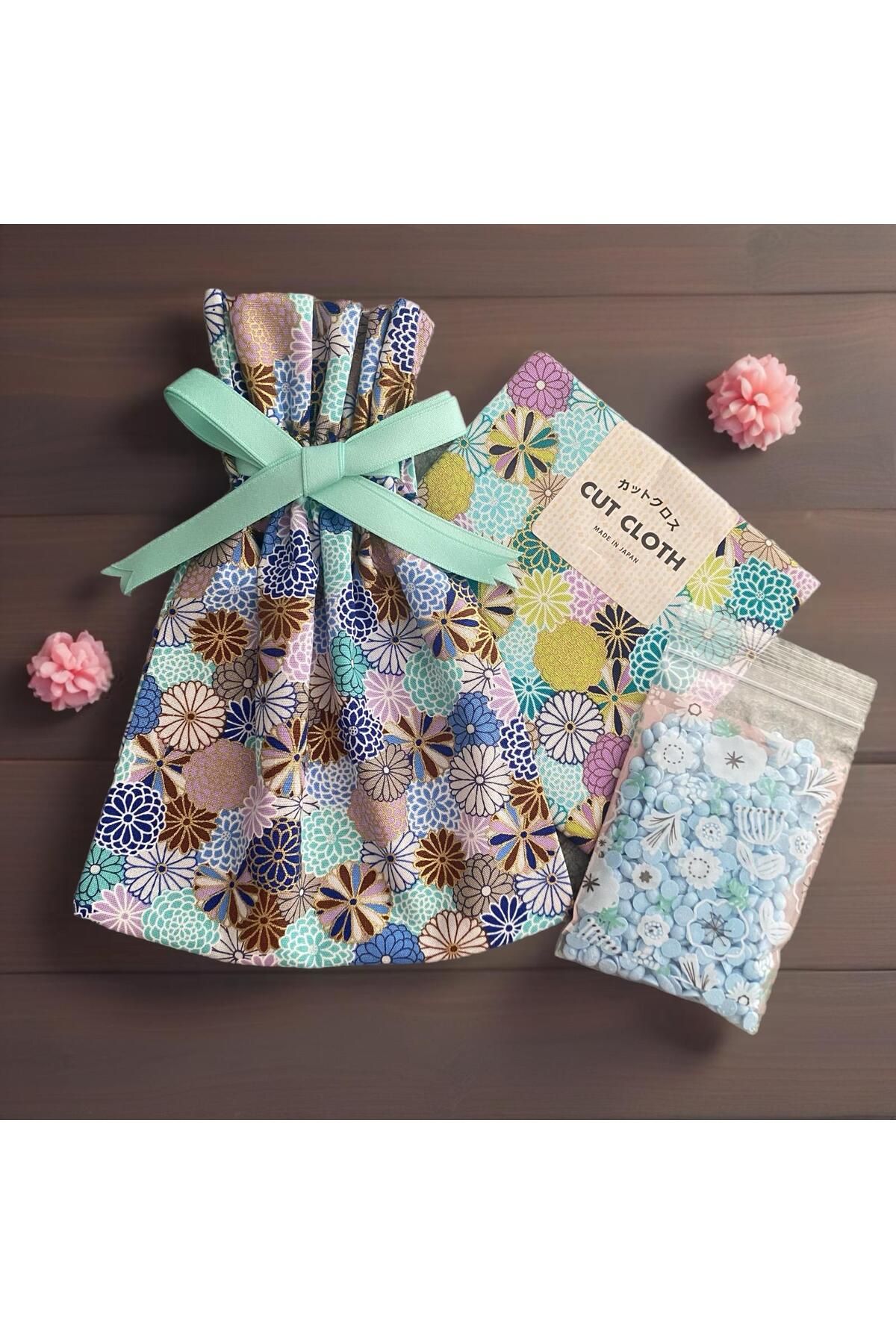 Kizuna Kirei El Yapımı/Otantik/Japon Sakura Desenli/Çok Amaçlı Hediye/Takı Kesesi/16x21/Sakura Turkuaz