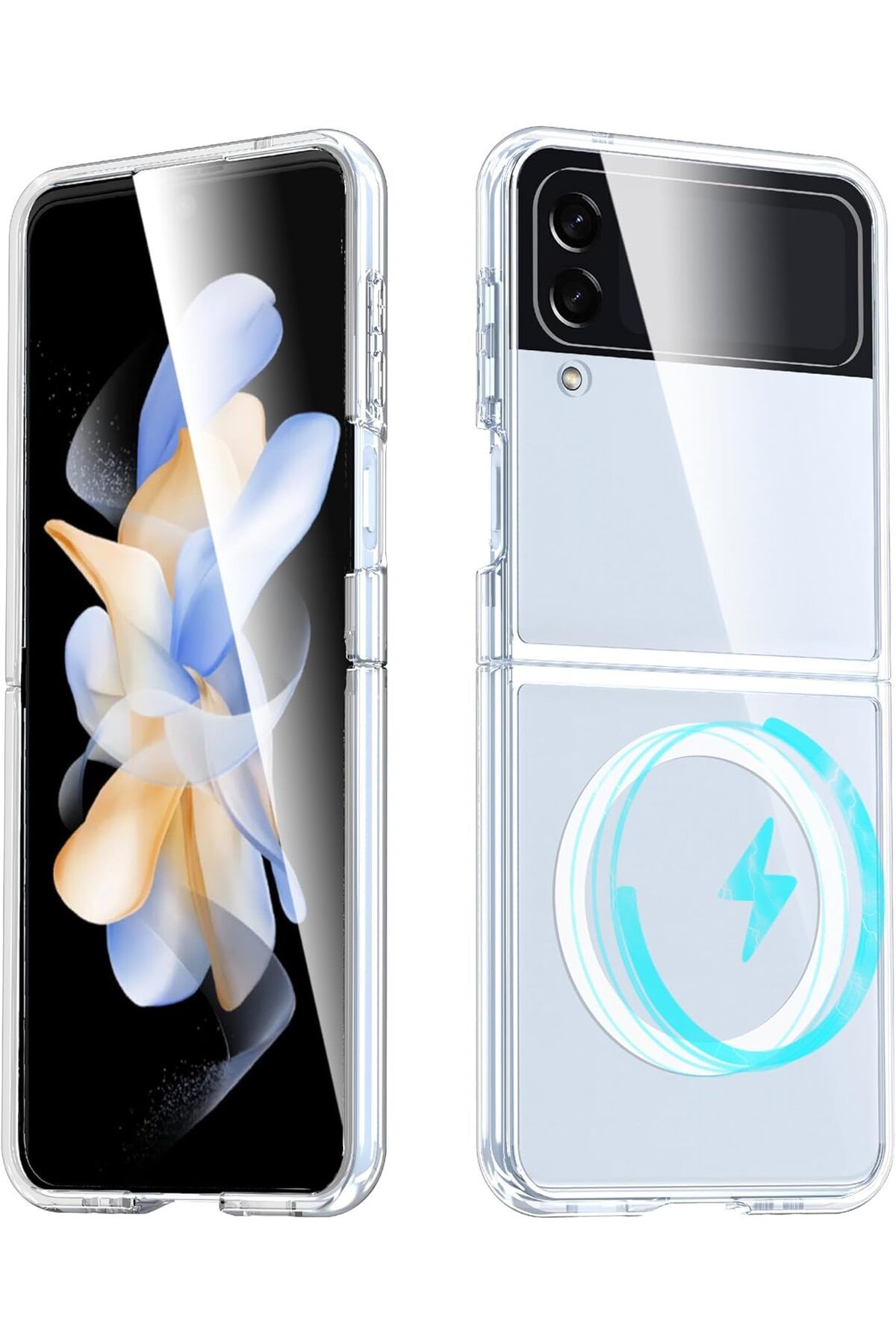 Ehr. Samsung Galaxy Z Flip 4 Uyumlu Kamera Korumalı Magsafe Wireless Şarj Özellikli Şeffaf Silikon Kılıf