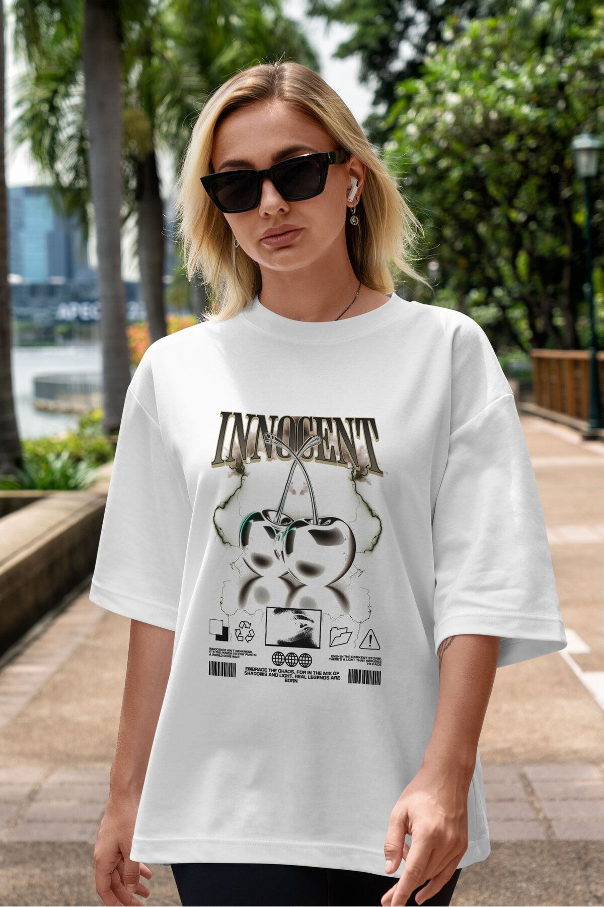 ELFAMİ Unisex Erkek/Kadın INNOCENT Renkli Özel Baskılı Oversize Pamuklu Bisiklet Yaka T-Shirt Tişört