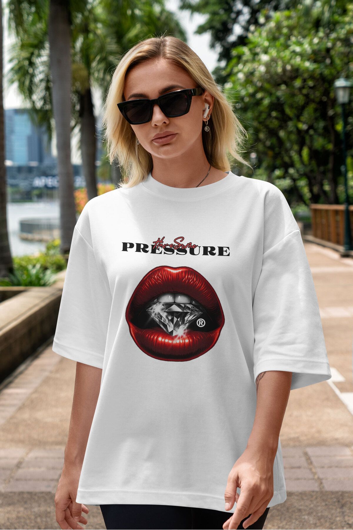 ELFAMİ Unisex Erkek/Kadın PRESSURE Renkli Özel Baskılı Oversize Pamuklu Bisiklet Yaka T-Shirt Tişört