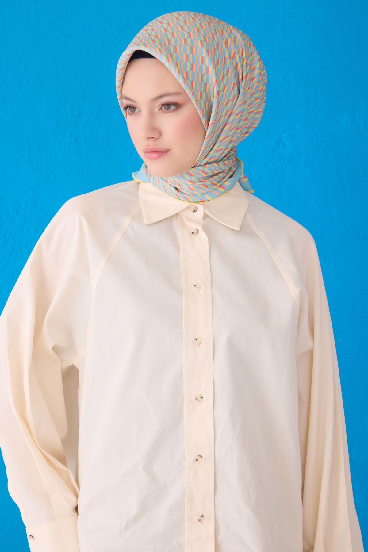 Belli Twill İpek Eşarp 4124D Zincir Desen Gökyüzü Mavisi-52