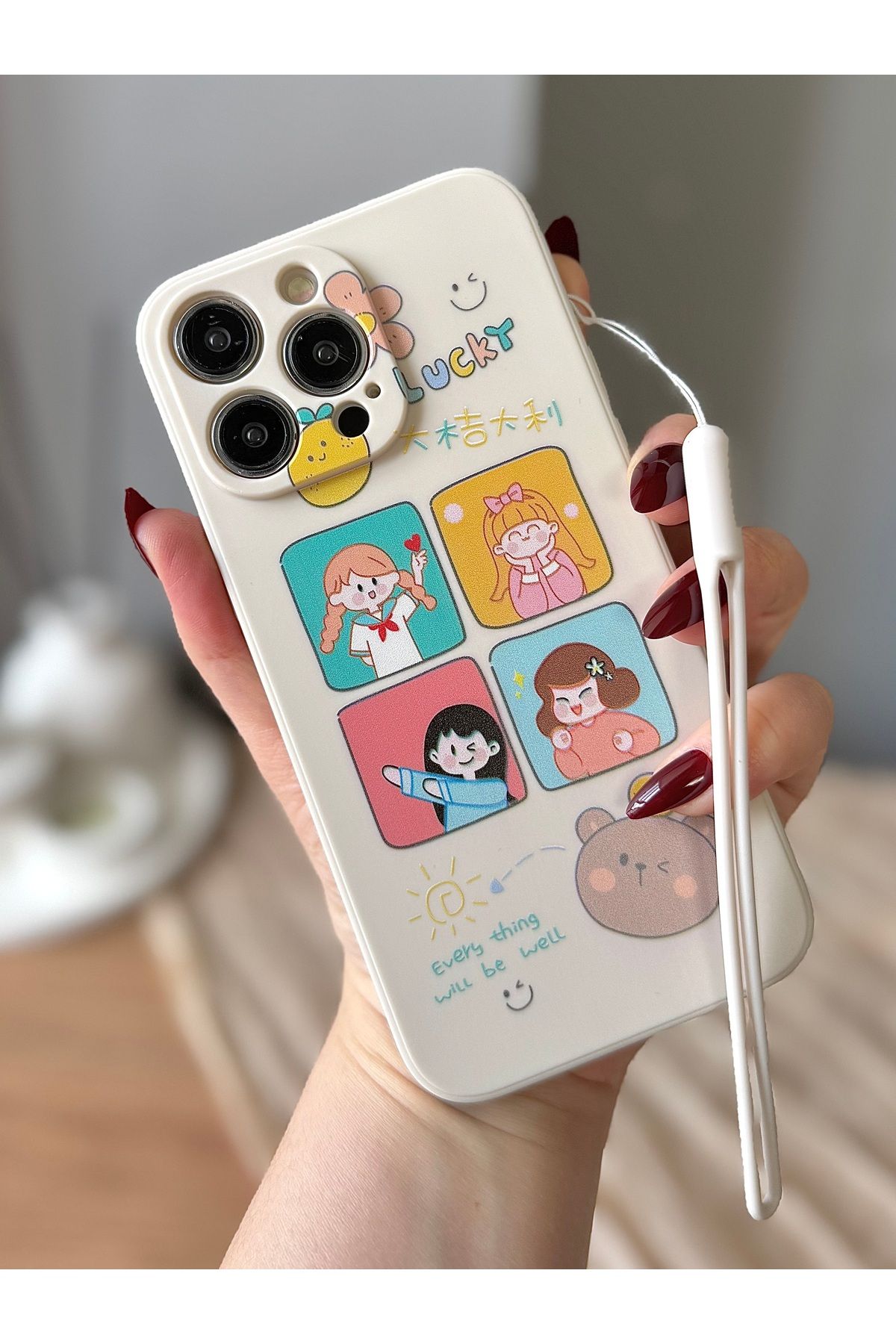 MirazTasarim IPHONE 14 PRO MAX İPLİ DESENLİ KREM RENK KILIF