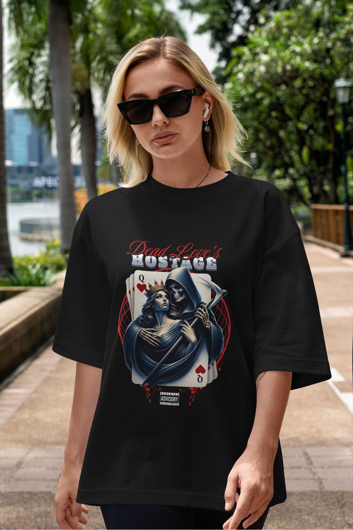 ELFAMİ Unisex Erkek/Kadın HOSTAGE Renkli Özel Baskılı Oversize Pamuklu Bisiklet Yaka T-Shirt Tişört