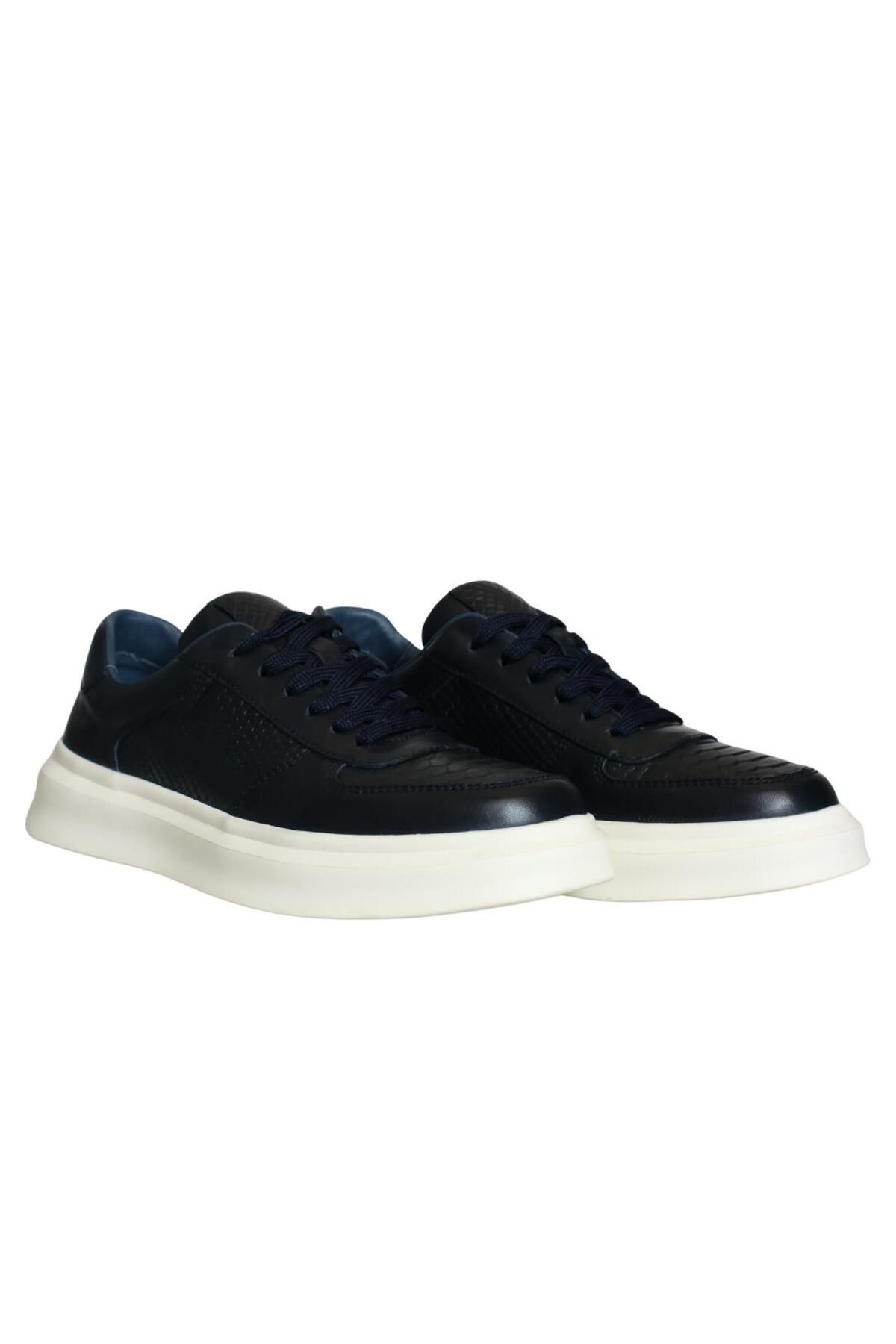 Platin Lacivert Deri Erkek Sneaker