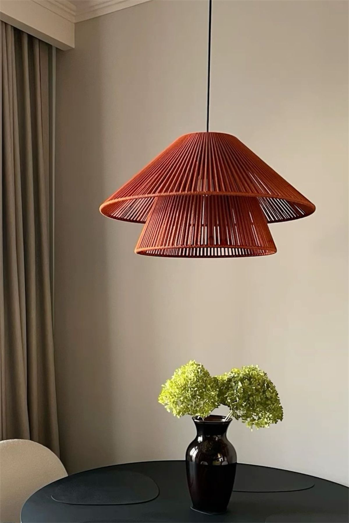 AFRALYAHOME Makrome Avize / Bohem Avize / Rustik Tarz Konik Avize / Rattan Avize/ Salon avize Yatak Odası 40cm