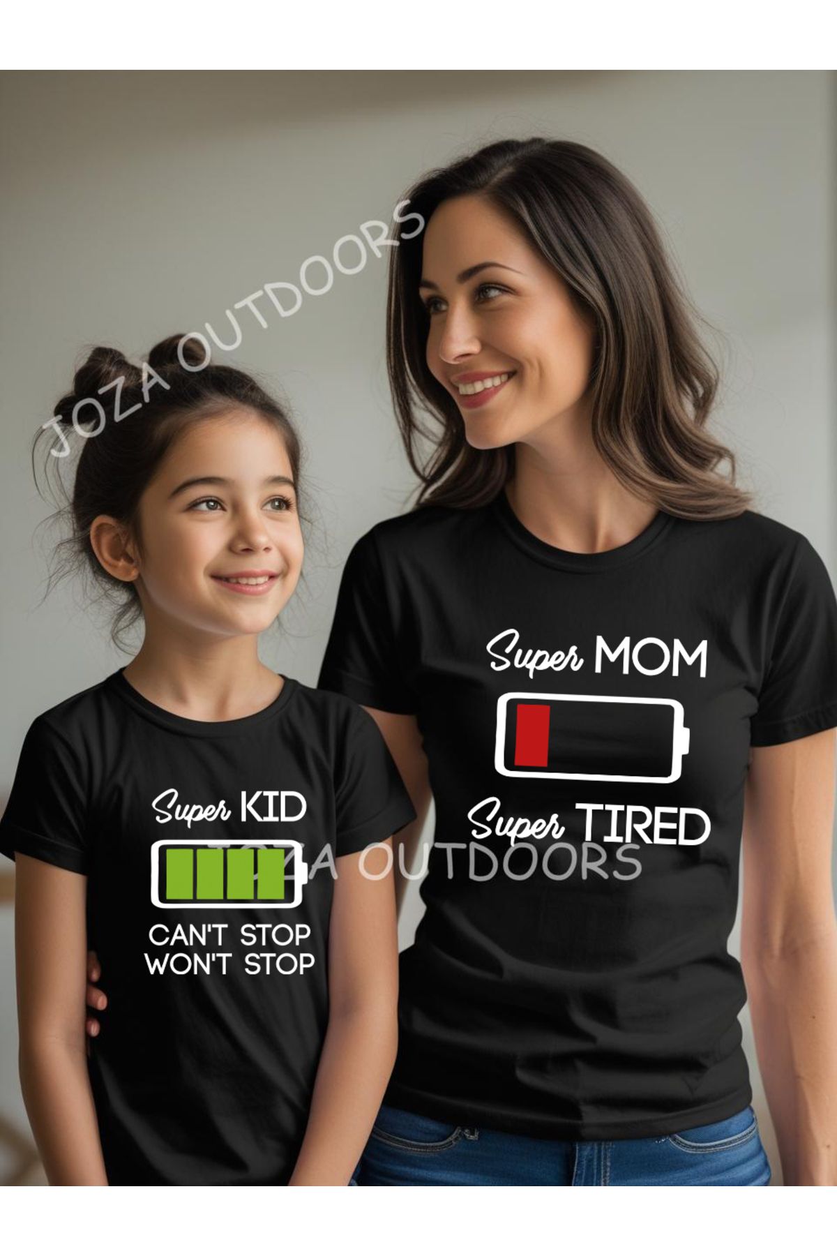 Joza Outdoors Battery Batarya Baskılı Oversize Tshirt Anne & Baba & Çocuk Kız-Erkek Kombini ( TEK ÜRÜN FİYATIDIR )