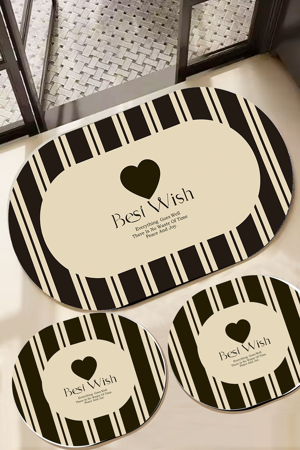 Chilai Home Best Wish 3'lü Banyo Paspas Seti Takımı, Kaydırmaz Tabanlı Djtbanyo