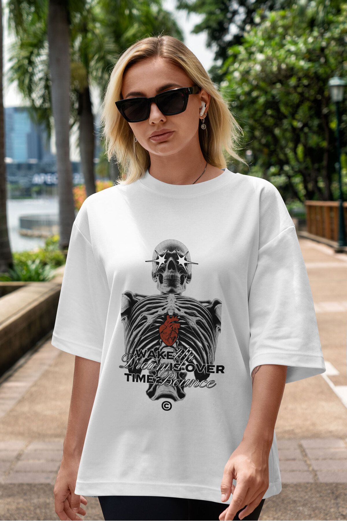 ELFAMİ Unisex Erkek/Kadın WAKE UP Renkli Özel Baskılı Oversize Pamuklu Bisiklet Yaka T-Shirt Tişört