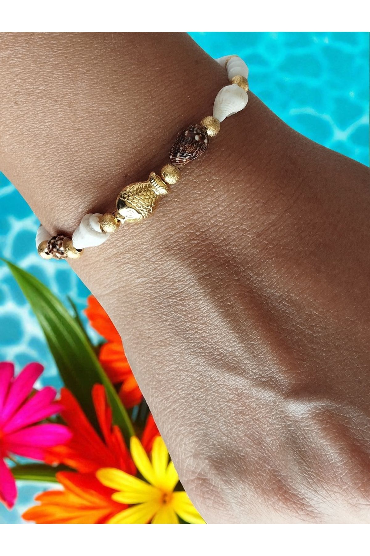 Amabel Jewelerys Balık ve Midye Kabuk Detaylı Kum Boncuk Yaz Tatili Kadın Bileklik