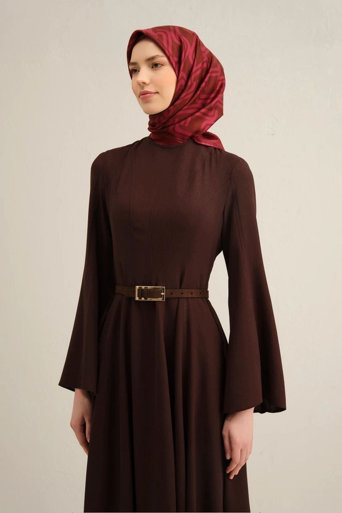 Armine Sura İpek Eşarp 9343DS Geometrik Desen Fuşya-Bordo-87