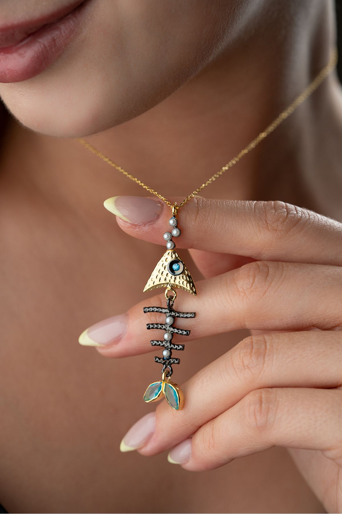 Silvano Jewelry 925 Ayar Gümüş İncili Balık Kılçığı Kolye