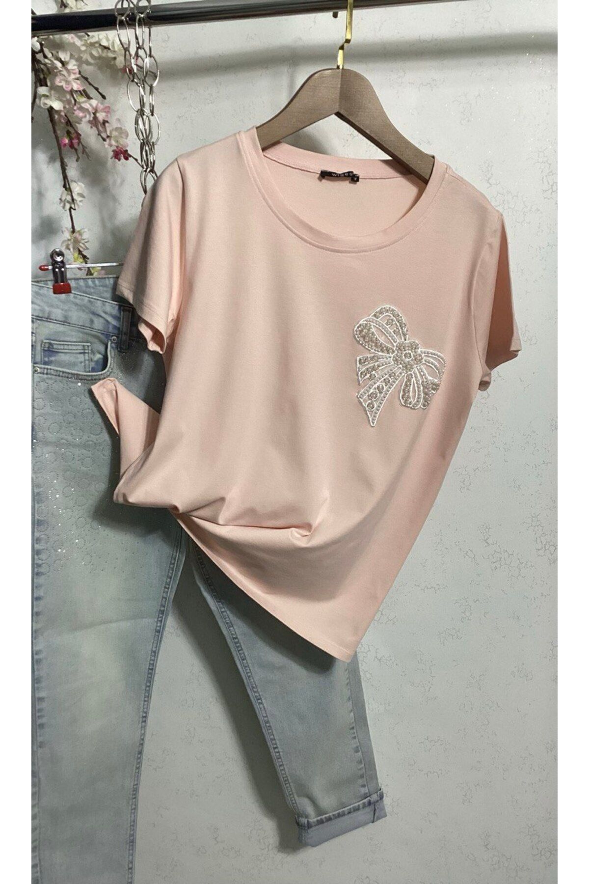 Wiges Kadın Bisiklet Yaka Desenli Özel Tasarım T-shirt