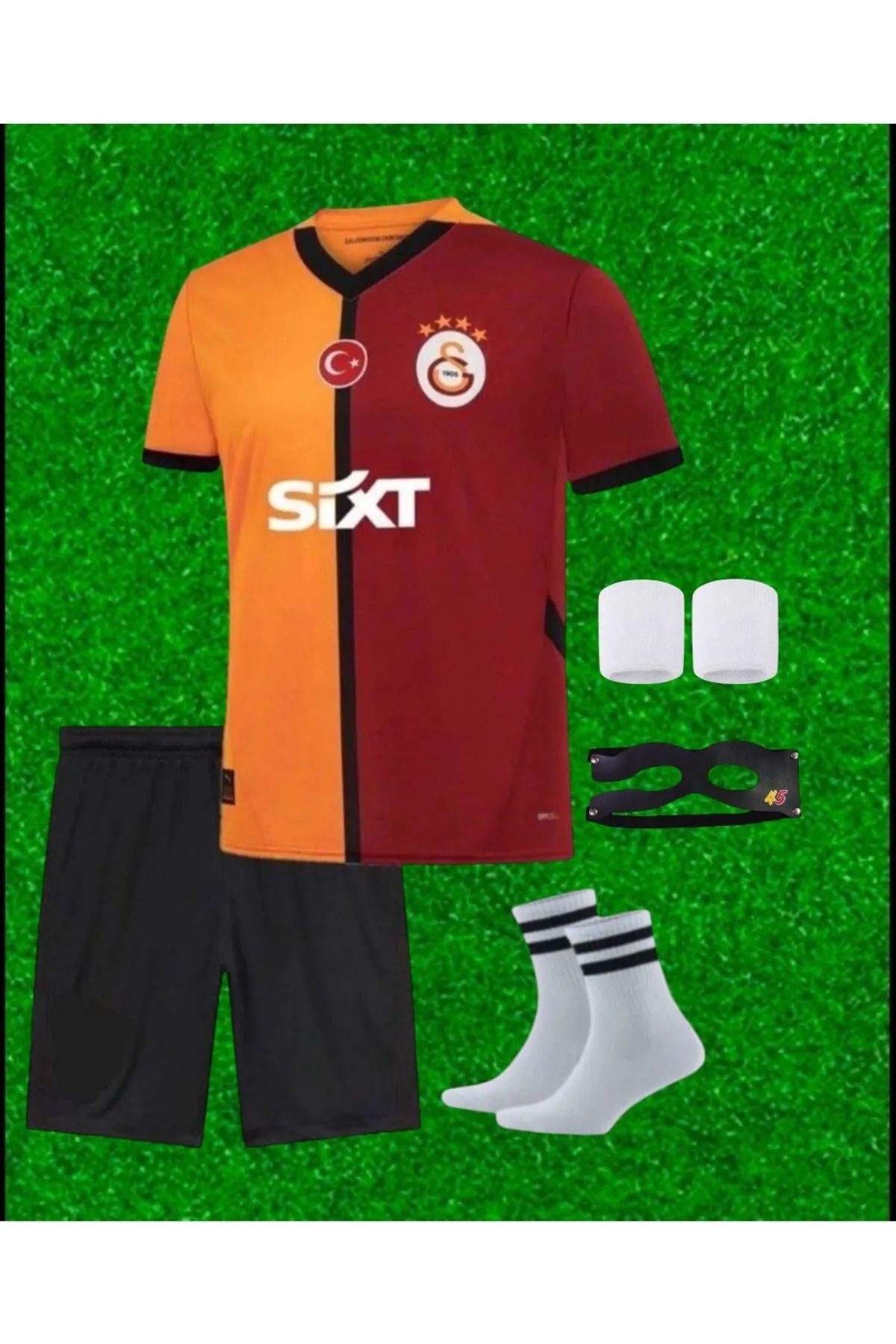 Nevruz 5'li Set \ Galatasar y Victor.osimhen. // 2024/2025 Sarı-Kırmızı Çocuk Forma Maske Çorap Bileklik
