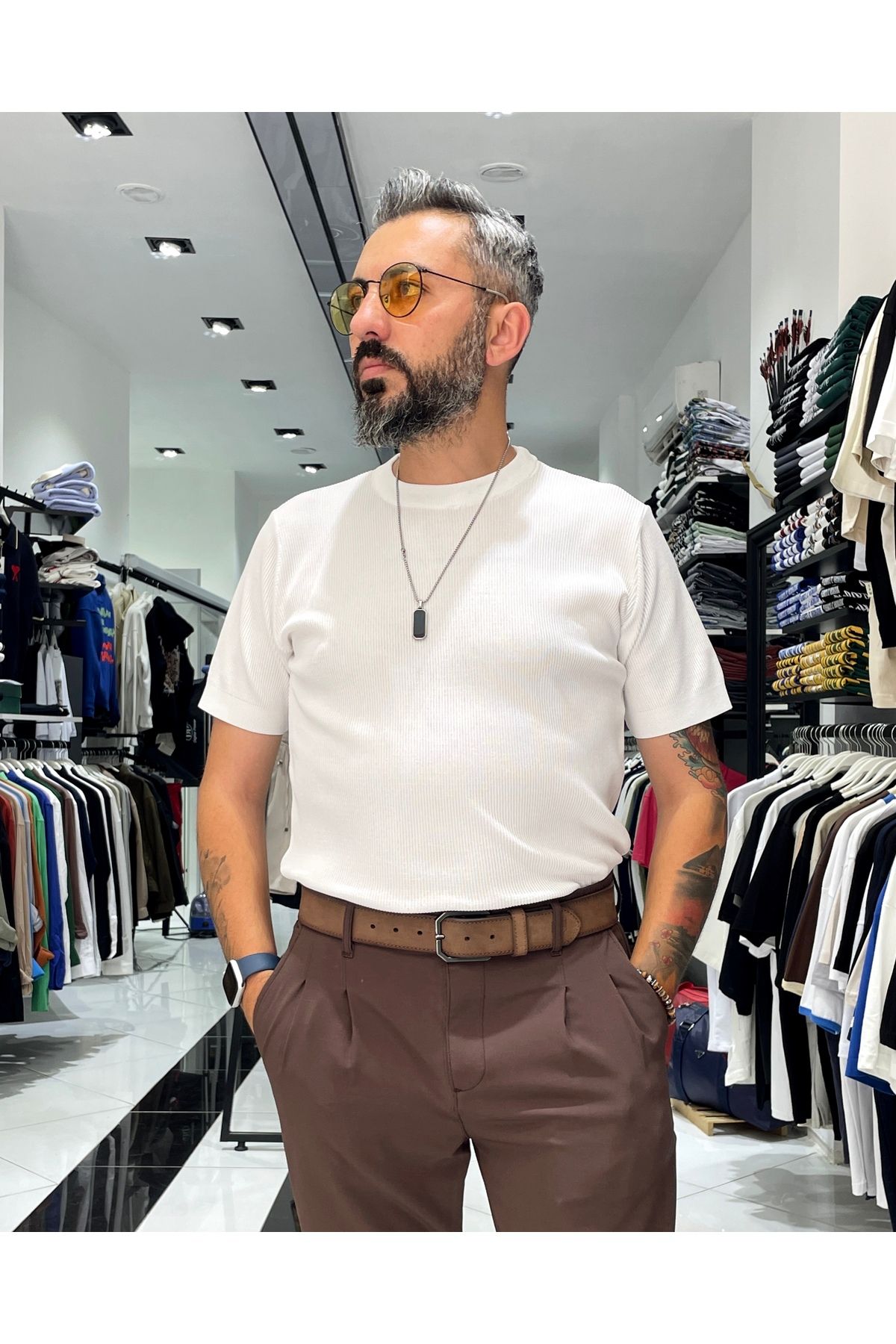 higo Relaxed Fit Erkek Triko Bisiklet Yaka Tişört