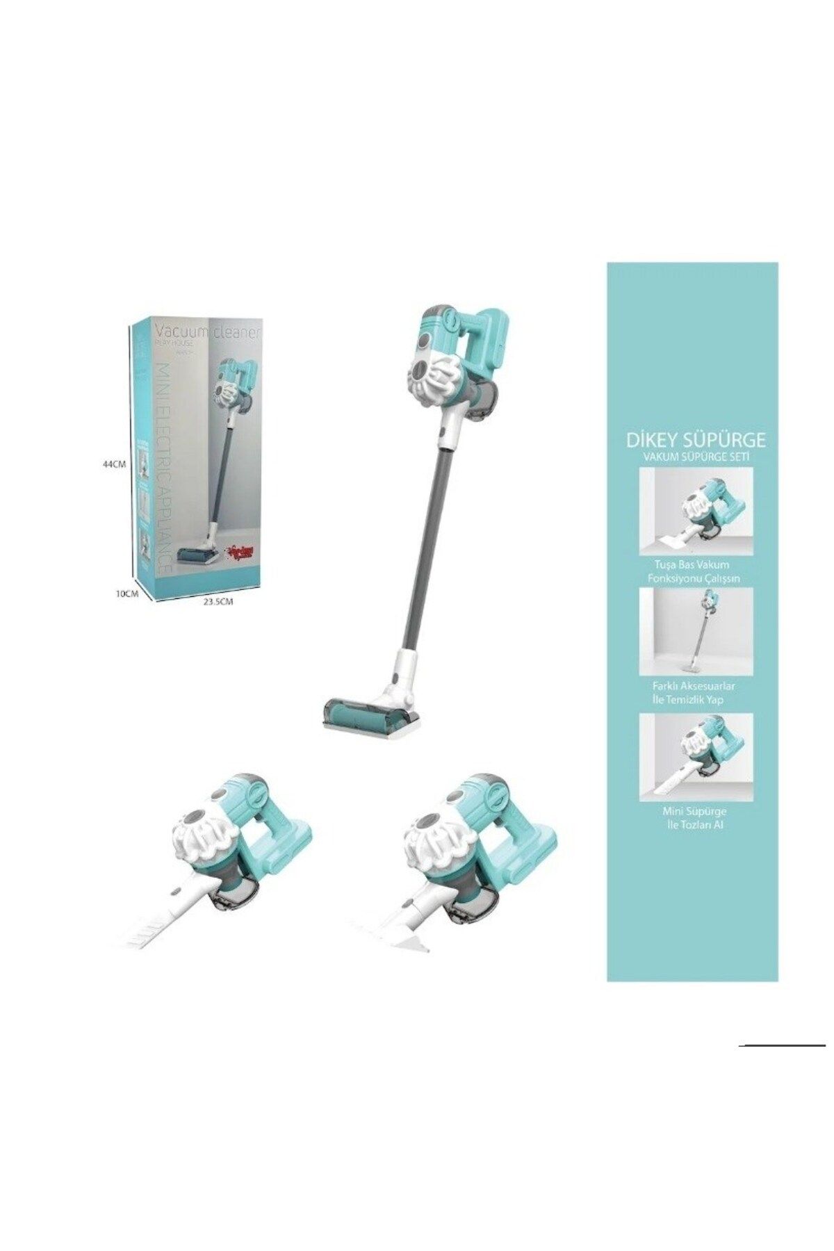 Begin Power Pilli Sesli Vakumlu Dikey Elektrik Süpürgesi Çekme Özellikli Eğitici Oyuncak Yeşil
