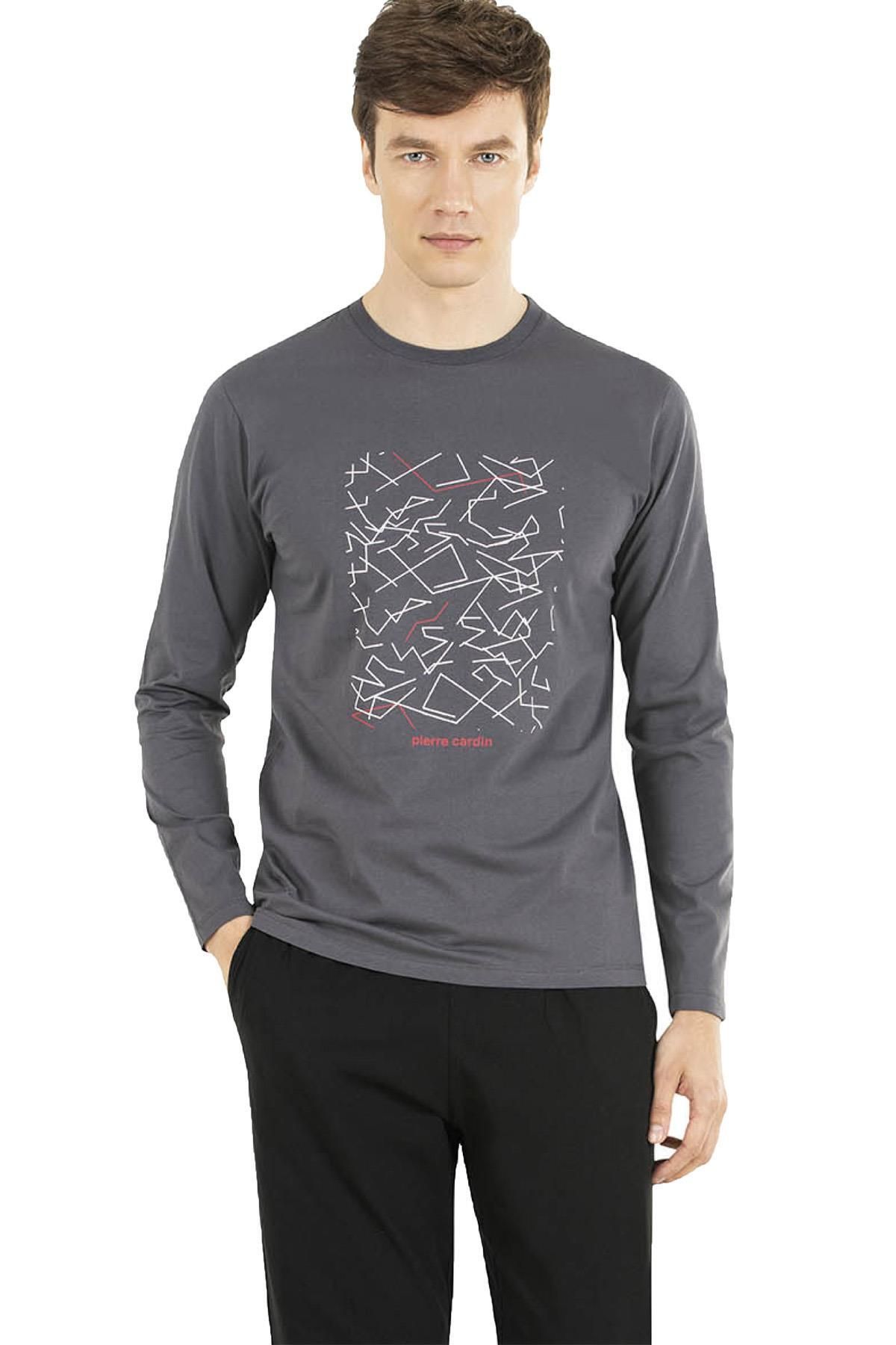 Pierre Cardin Uzunkol Yuvarlak Yaka Erkek Pijama Takım, %100 Pamuk Penye