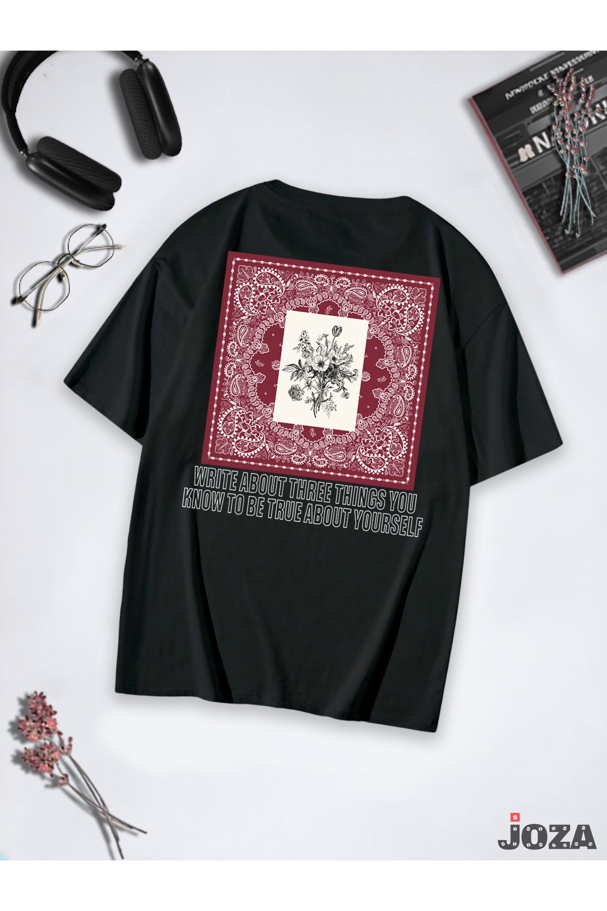 Jobia Outdoors Kadın Erkek Unisex Halı Deseni Tasarım SIRT Baskılı Oversize Bol Kesim Tekli Renkli T-shirt