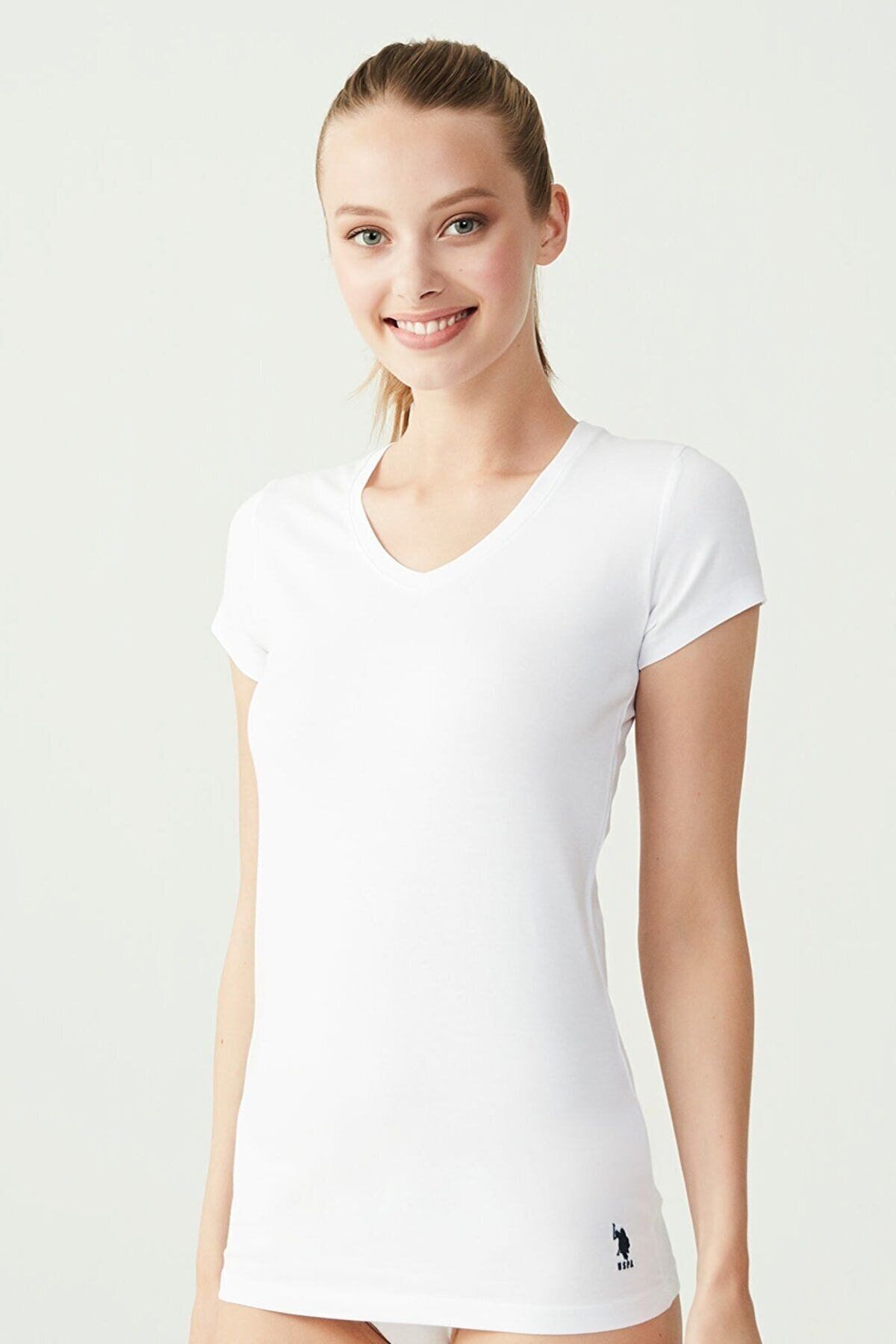 U.S. Polo Assn. Kadın Kısa Kol V Yaka Basic T-shirt