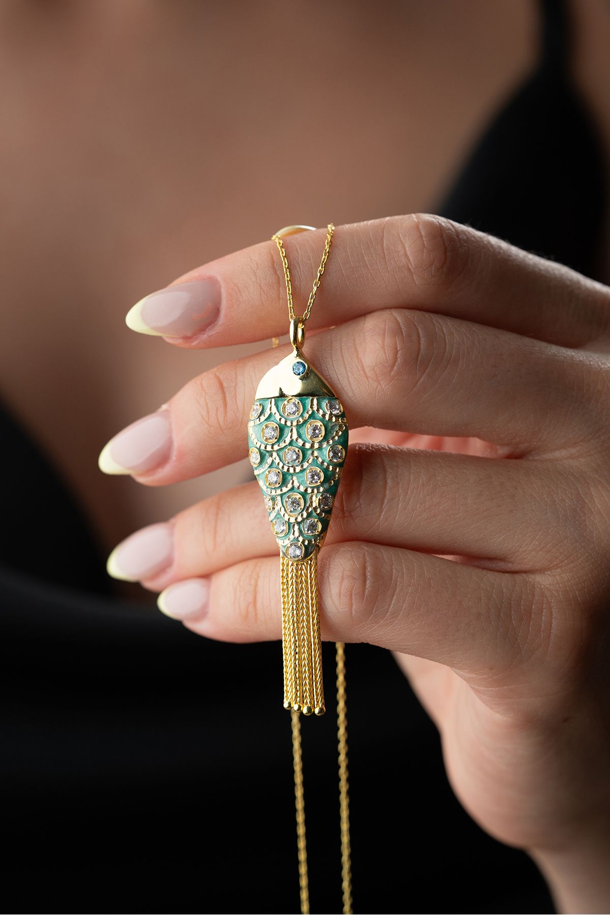 Silvano Jewelry 925 Ayar Gümüş Zincirli Balık Kolye