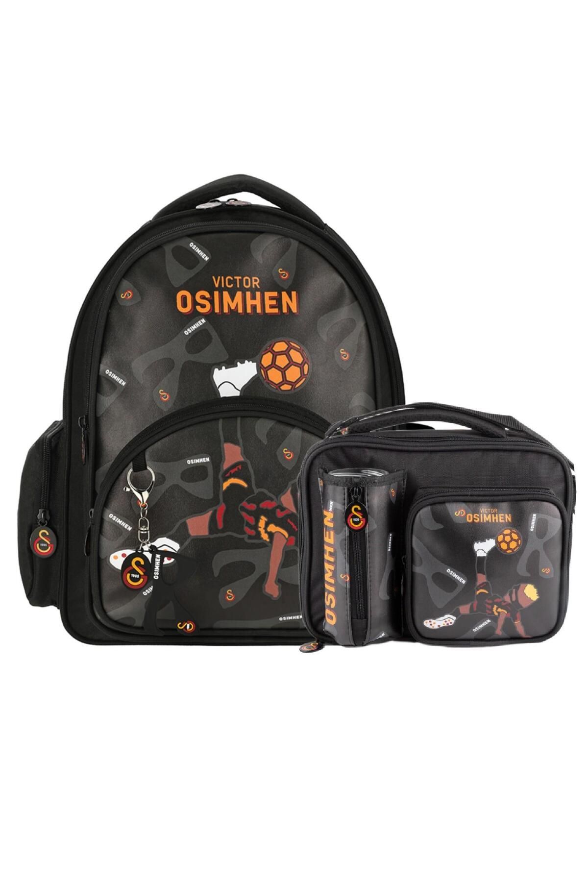 Galatasaray 3 Bölmeli Victor Osimhen Suni Deri Okul Çantası + Beslenme Çantası