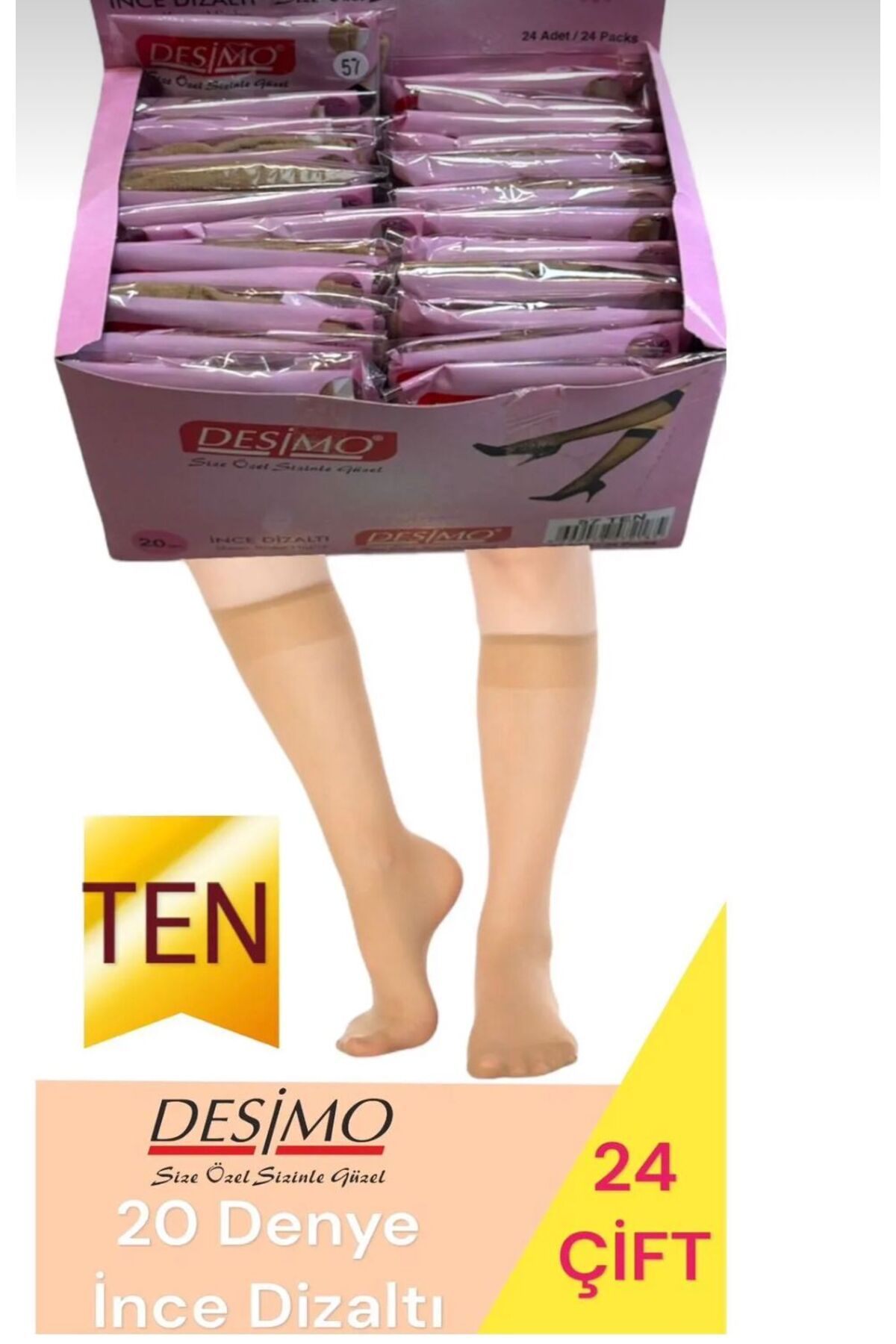 AyganStore 24'Lü İnce 20 Denye 57 Ten Dizaltı Kadın Çorabı.