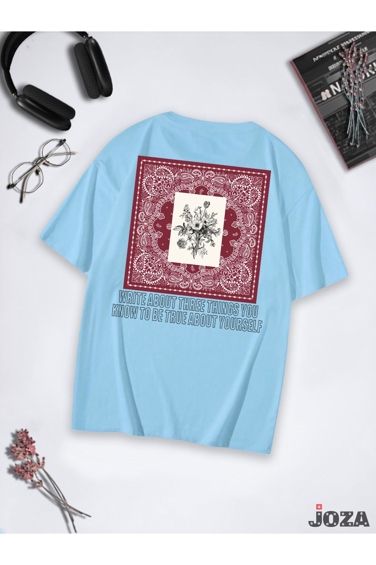 Joza Outdoors Kadın Erkek Unisex Halı Deseni Tasarım SIRT Baskılı Oversize Bol Kesim Tekli Renkli T-shirt